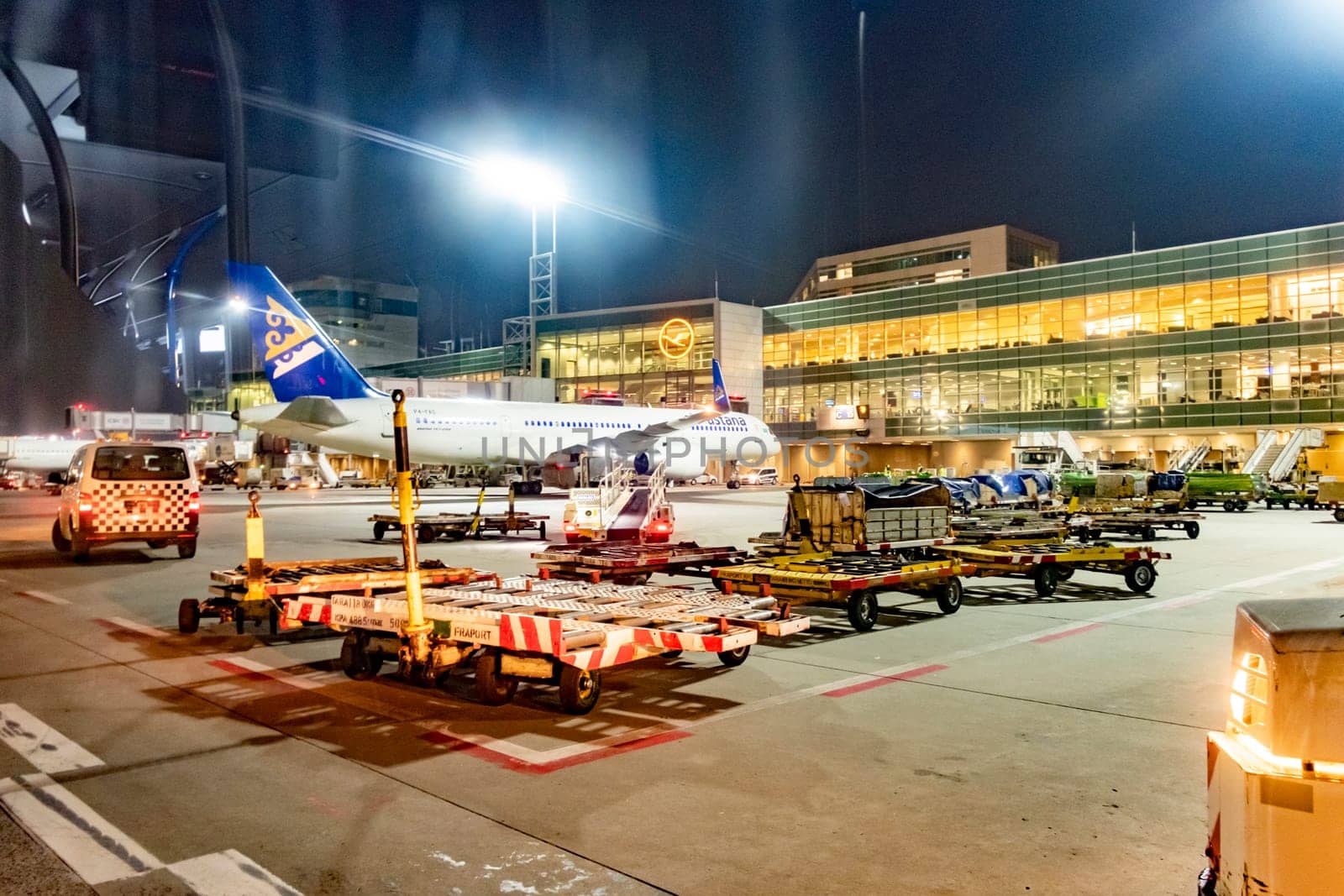 Frankfurt, Germany - November 21, 2019: aircraft at the terminal at Frankfurt international airport in Germany.
