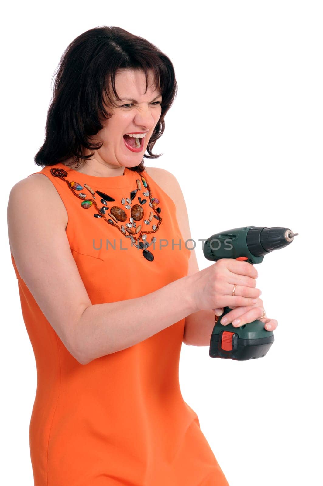 woman with screwdriver isolated on white background