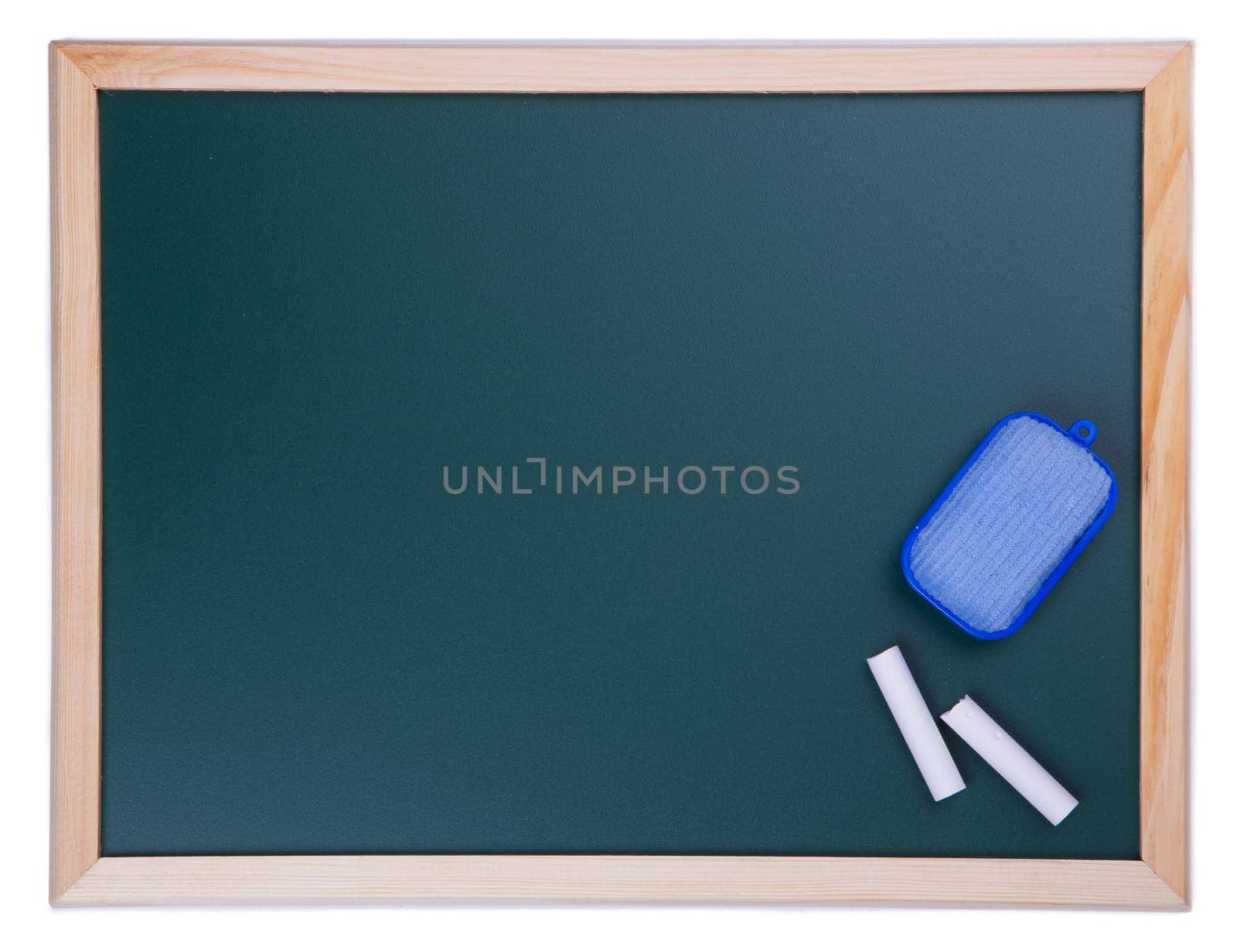 Textured Blackboard with Chalks on white background