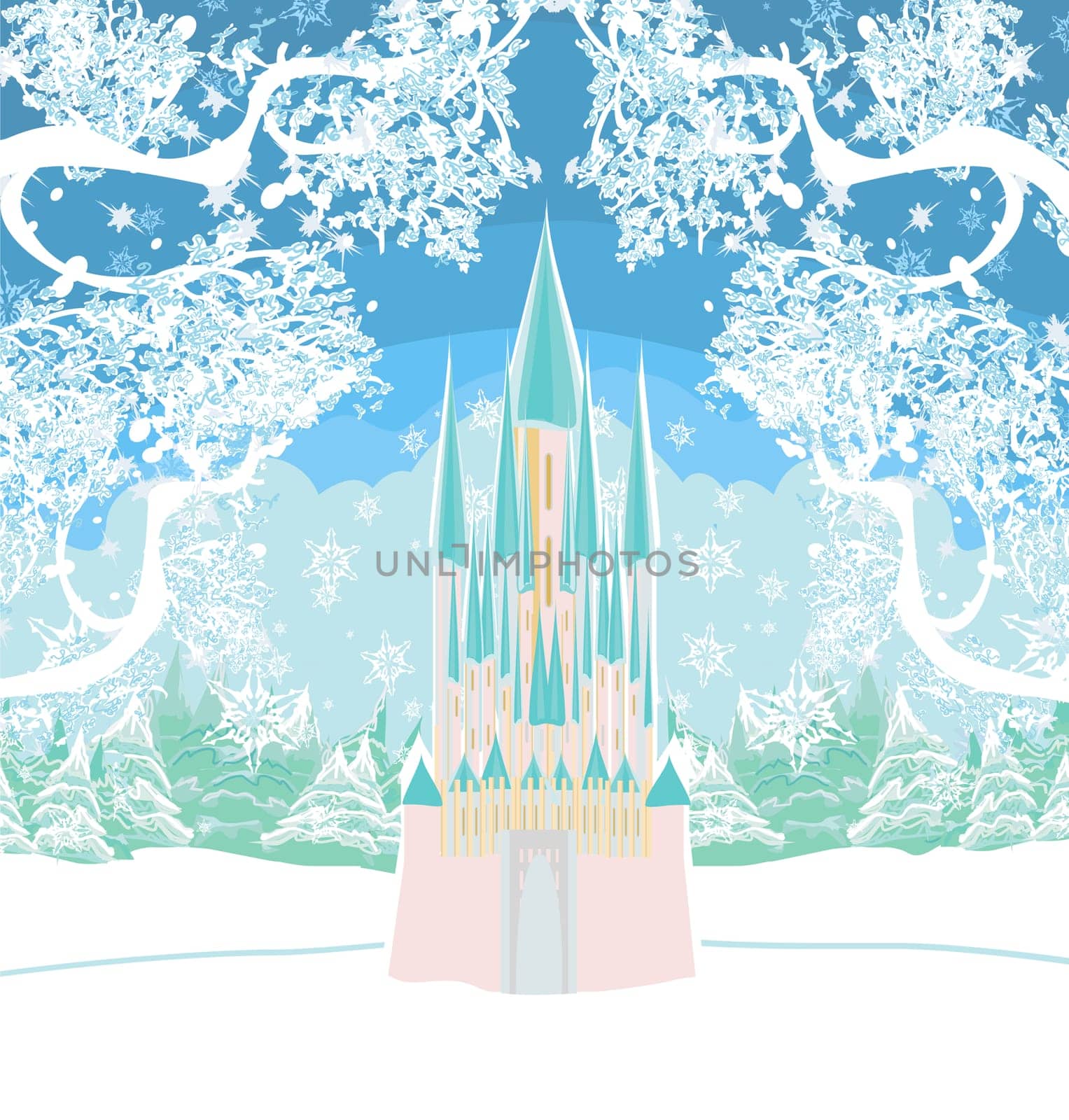 Winter landscape with castle illustration