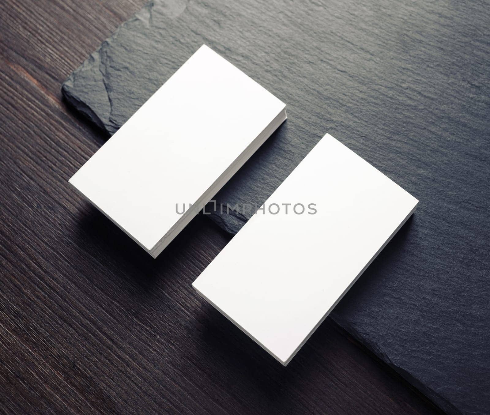 Photo of blank business cards. For design presentations and portfolios.