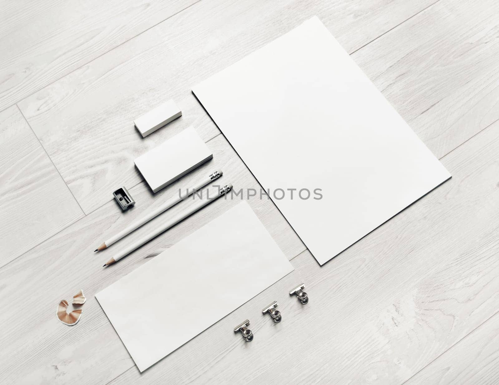 Blank business stationery set. Corporate identity template on wooden background. Branding mock up.