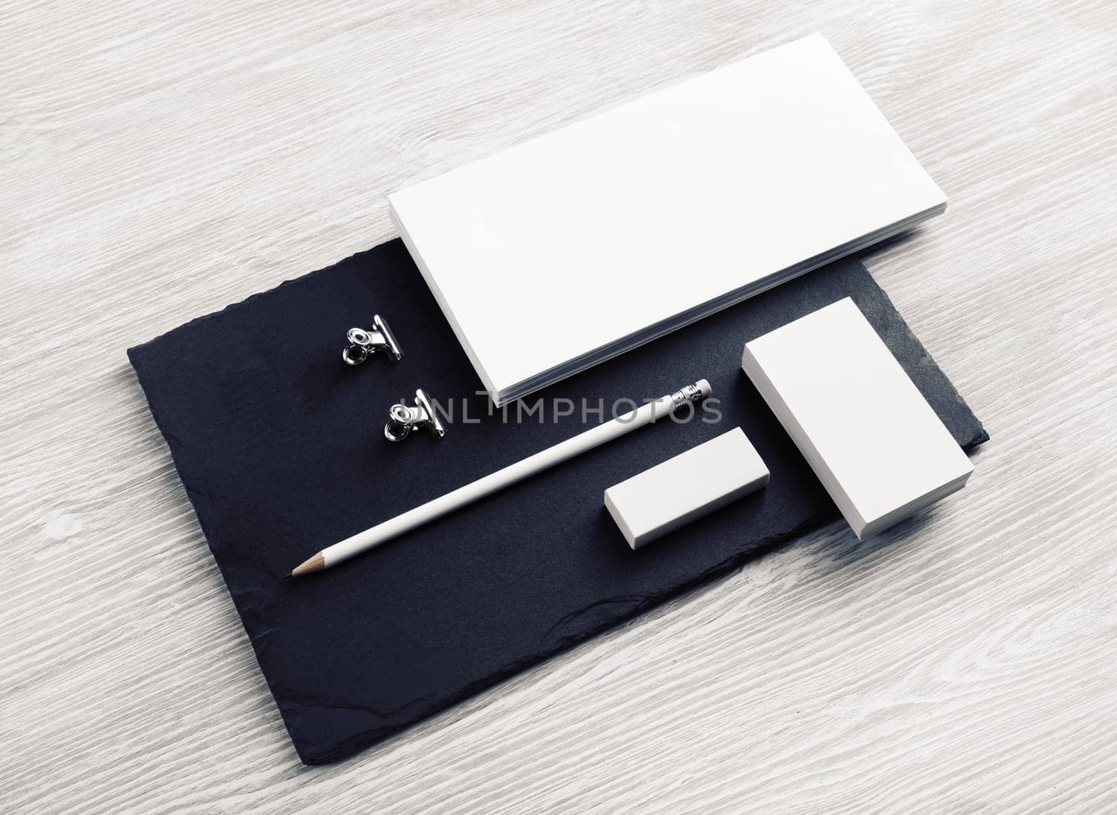 Branding mock up. Photo of blank corporate stationery set.