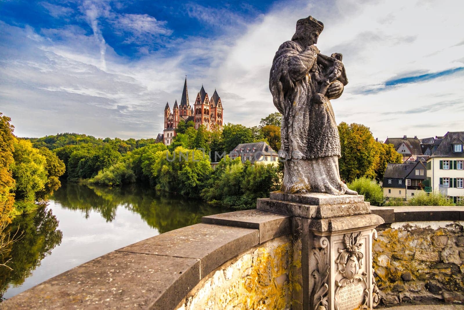 Statue of St.John of Nepomuk on the Old Lahn Bridge in Limburg an der Lahn, Hesse, Germany
