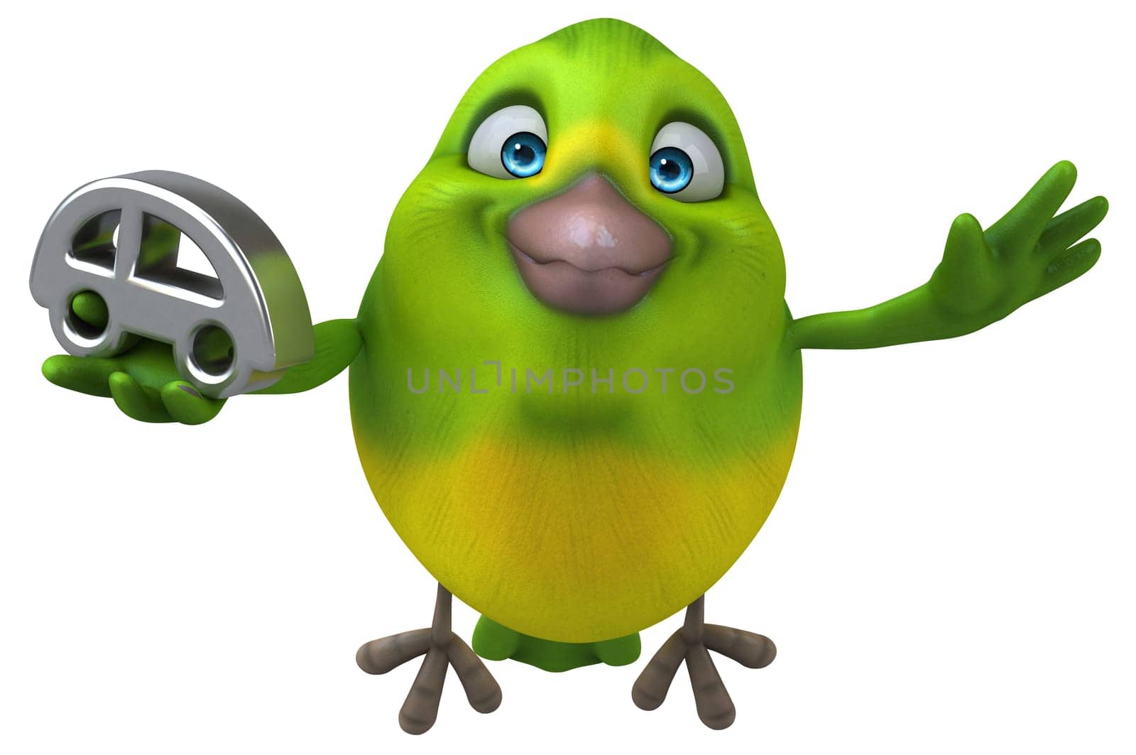 Fun green bird - 3D Illustration