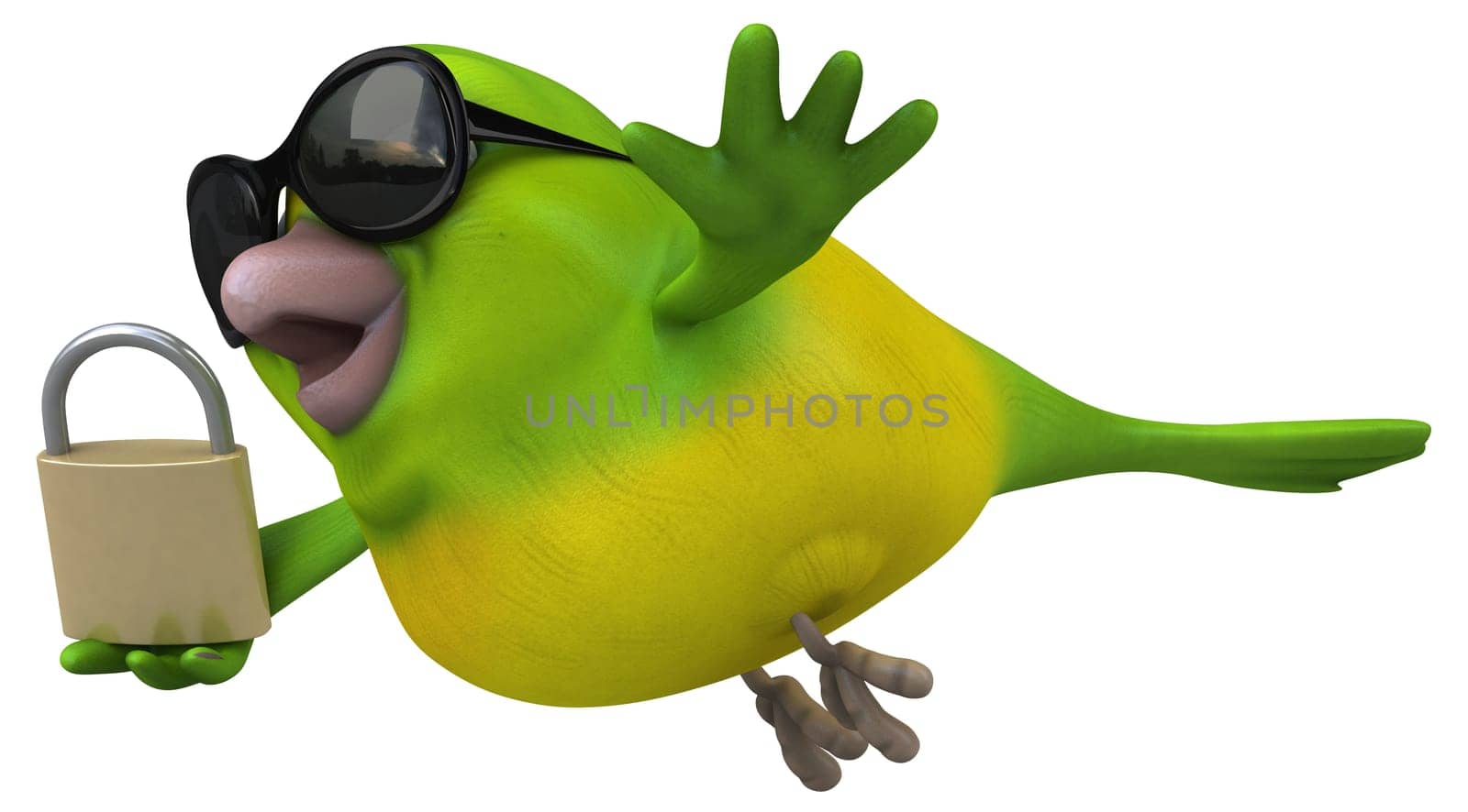 Fun green bird - 3D Illustration