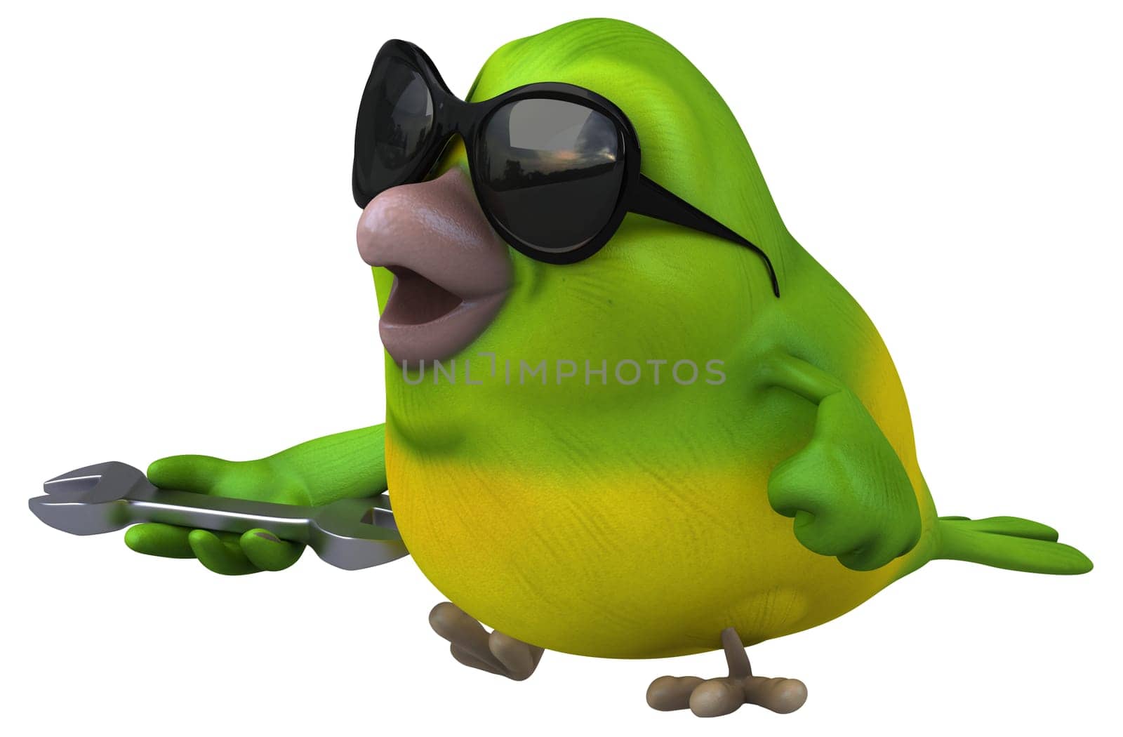 Fun green bird - 3D Illustration