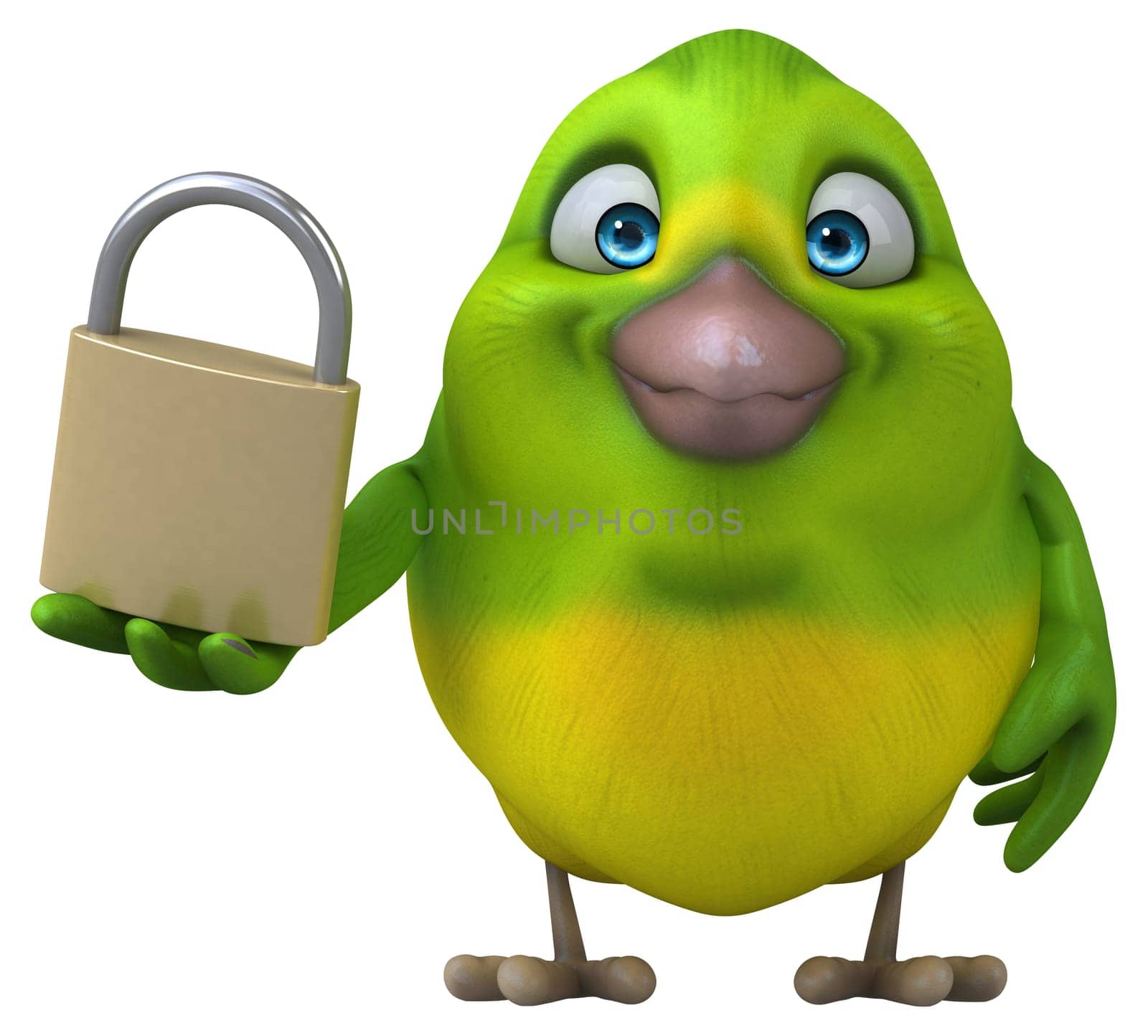 Fun green bird - 3D Illustration