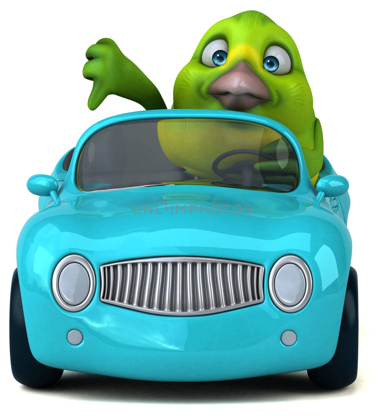 Fun green bird - 3D Illustration