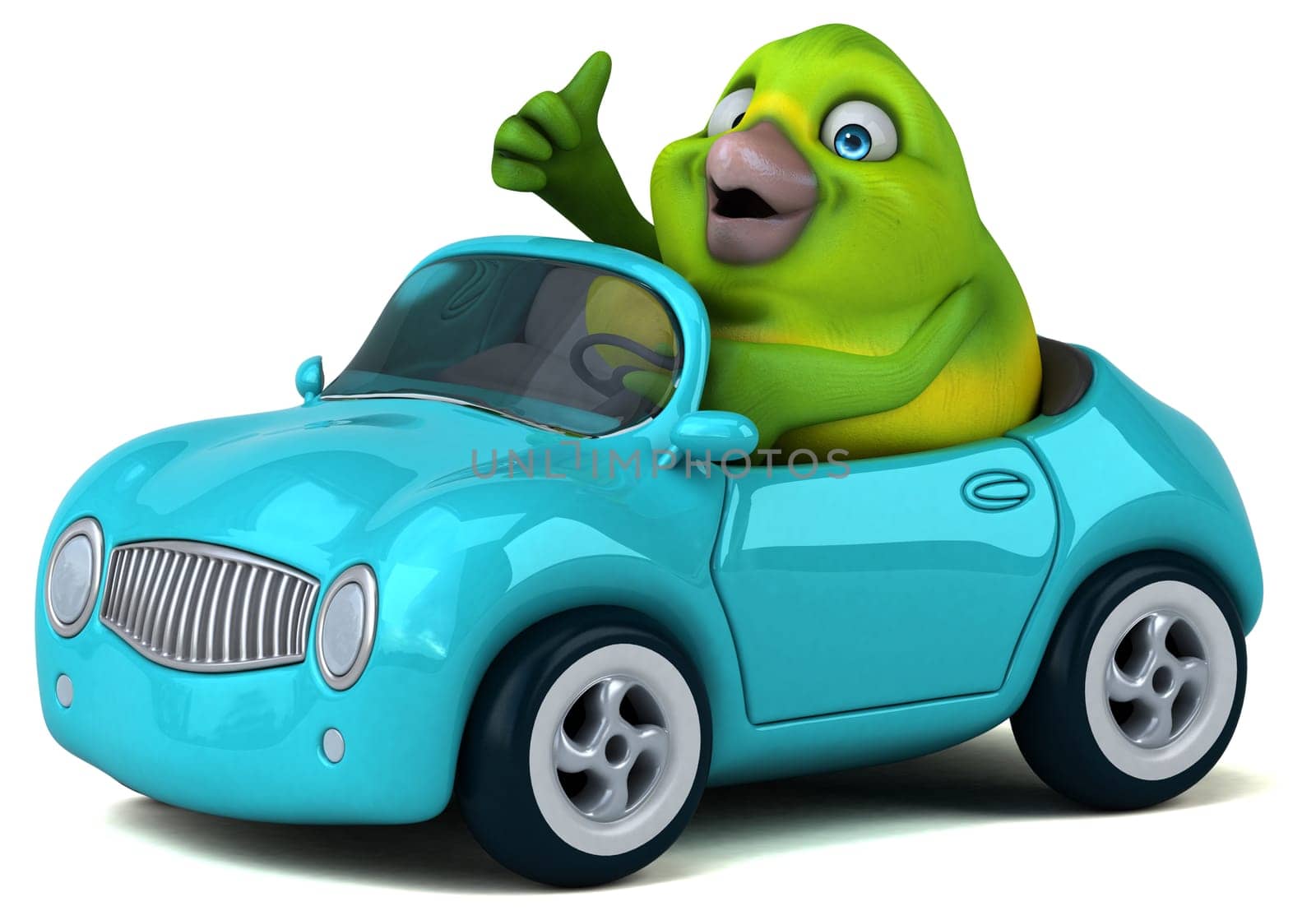 Fun green bird - 3D Illustration