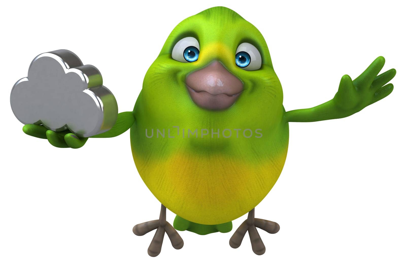 Fun green bird - 3D Illustration