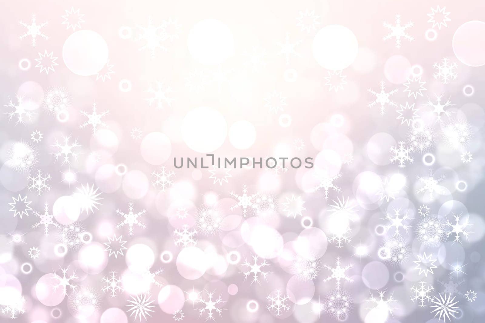 Abstract blurred festive delicate winter christmas or Happy New Year background with shiny pink and white bokeh lighted stars. Copy space. Card concept.