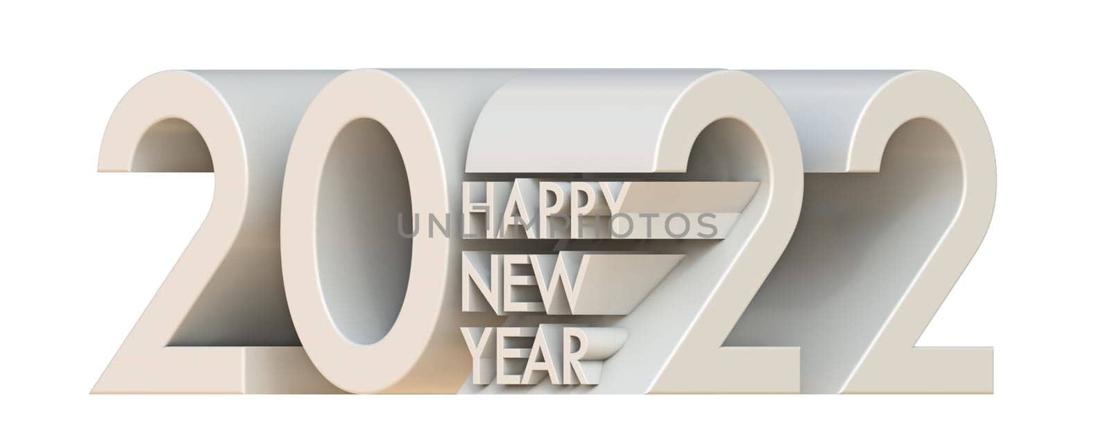2022 Happy New Year greeting card sign 3D rendering 3D illustration