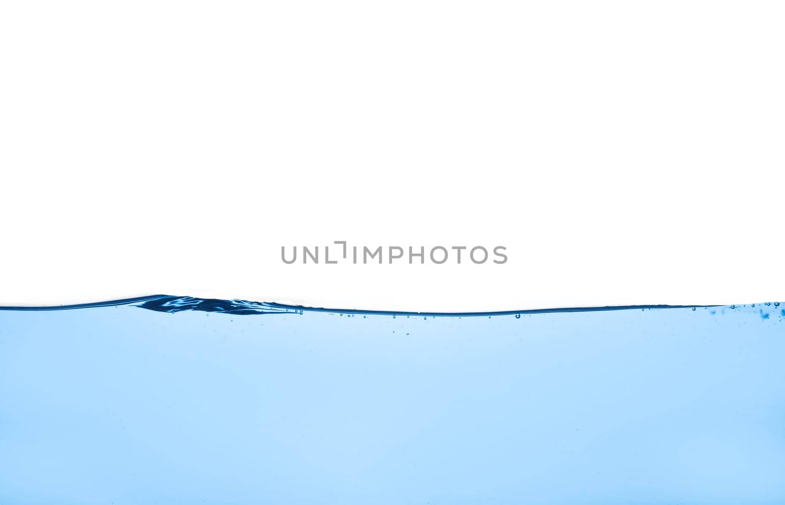 Abstract clean flow ripple surface on liquid. Light blue water wave with air bubbles and a little bit splashed underwater, studio shot isolated on white background