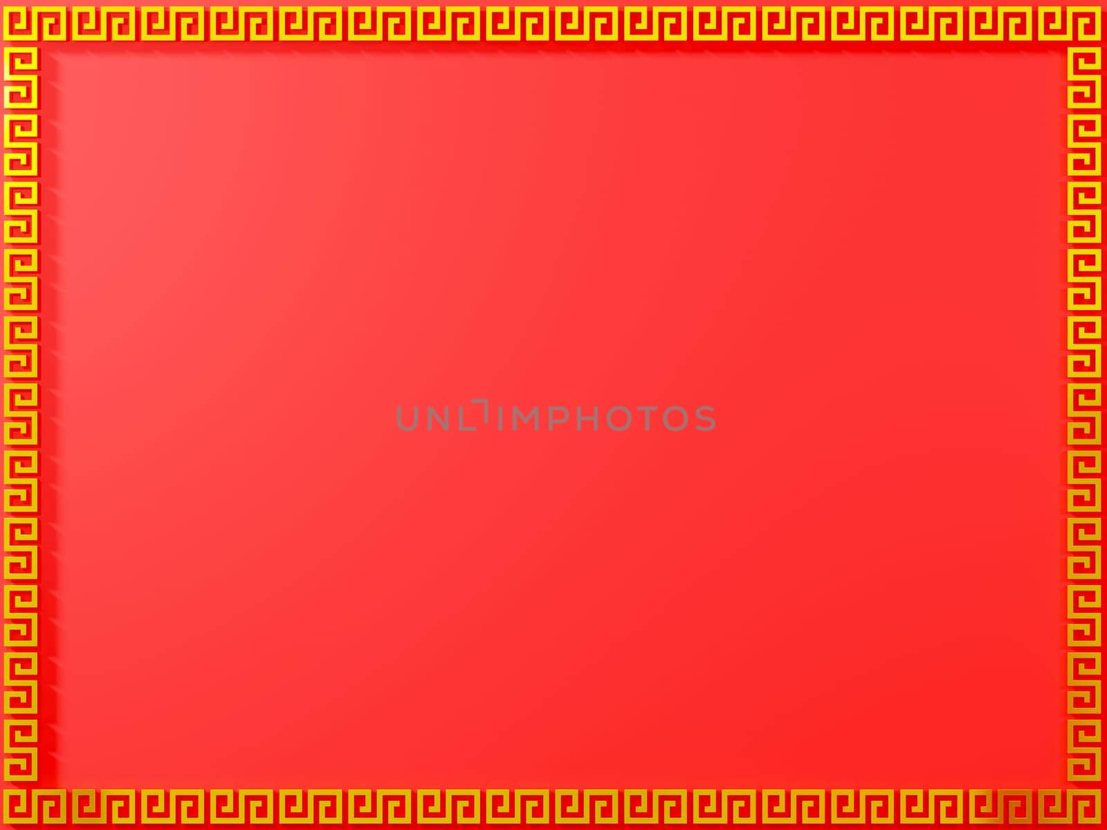 Happy Chinese New Year Background with golden oriental border ornament abstract pattern with decoration frame. Red Chinese traditional, 3D Rendering illustration