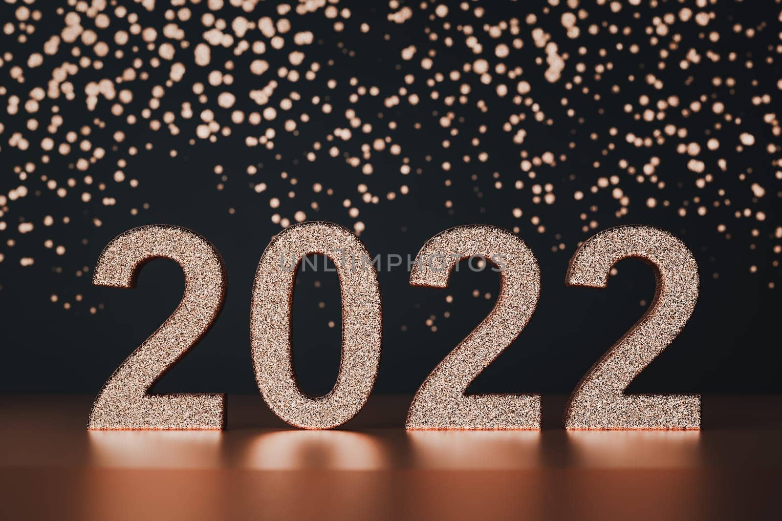 Year 2022 gold and glitter letters. High quality 3d illustration
