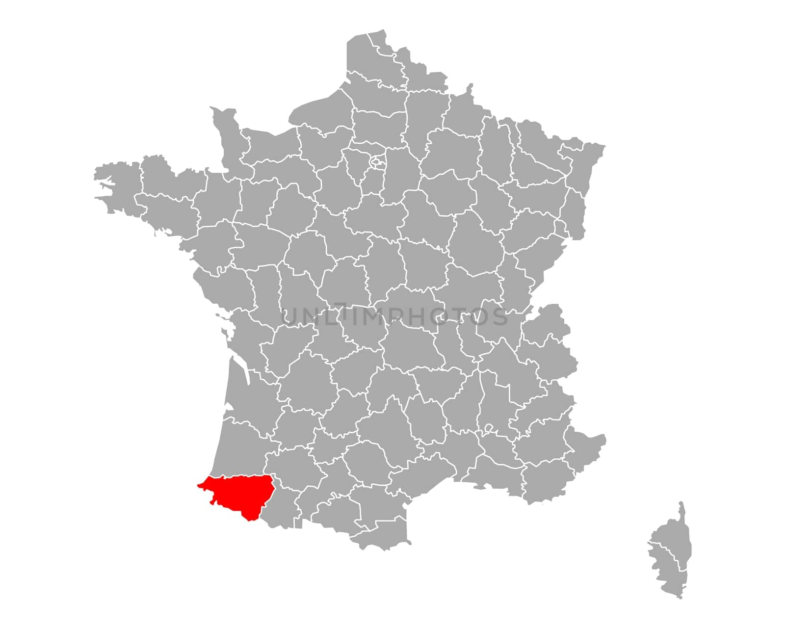 Map of Pyrenees-Atlantiques in France