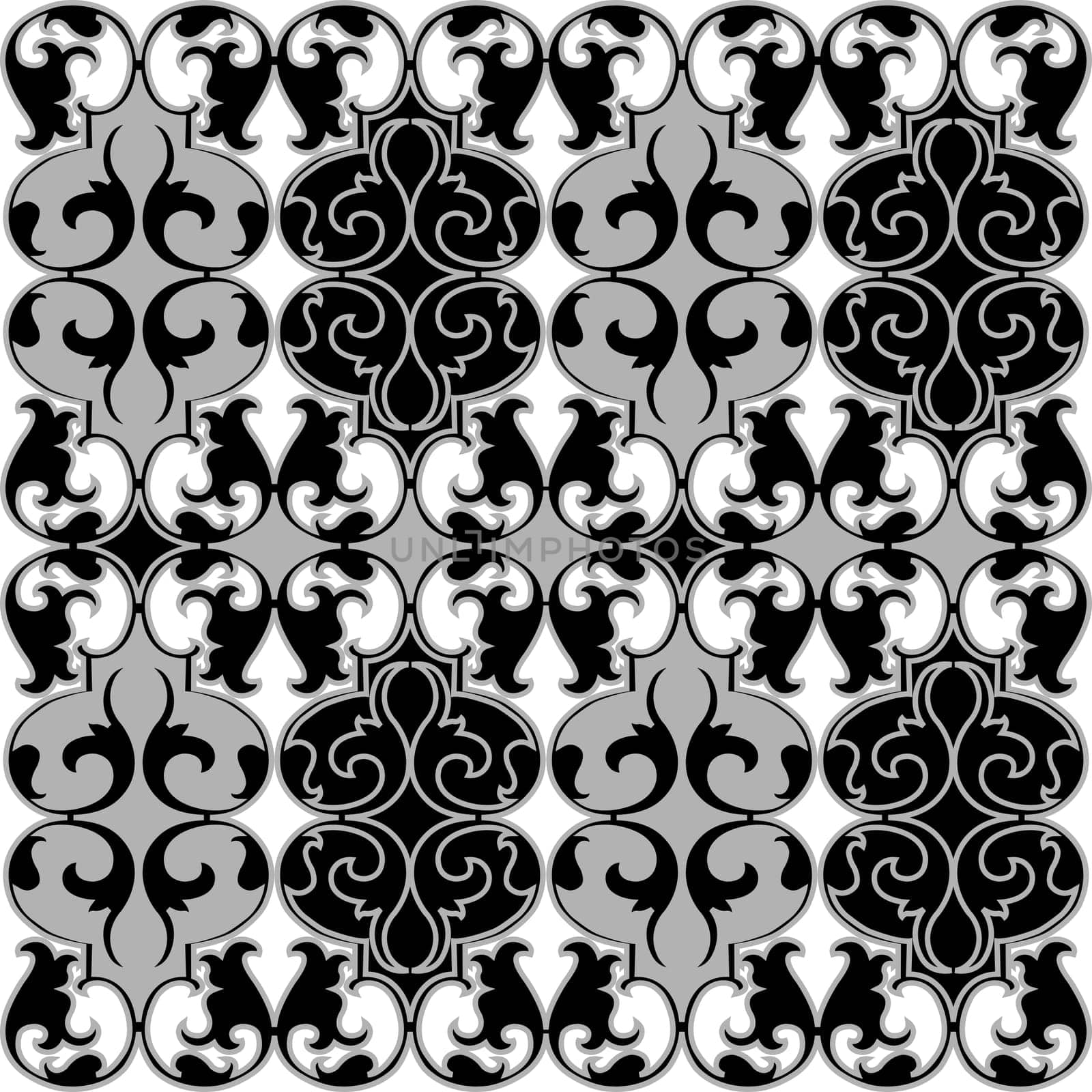 Black and white damask tapestry with floral pattern