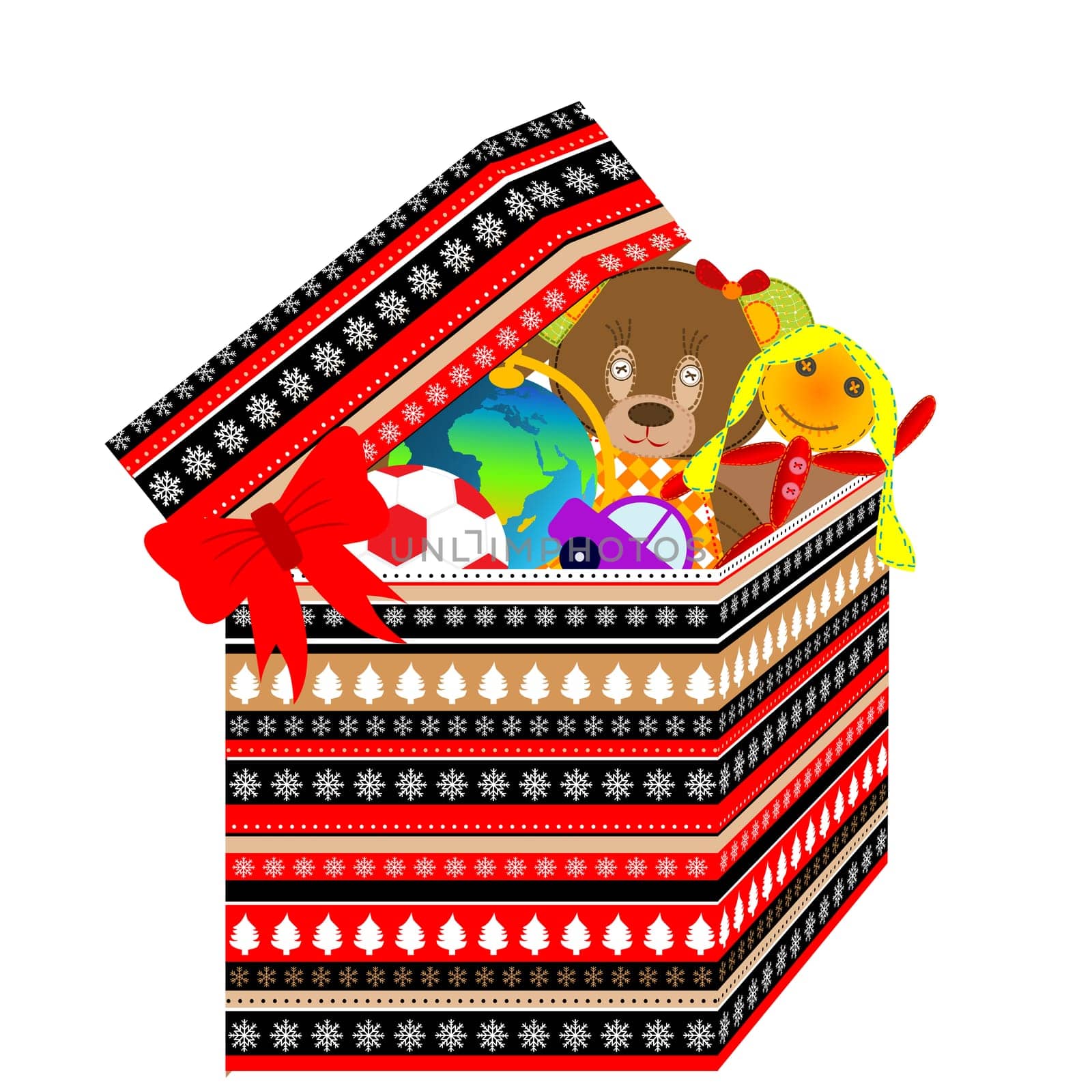 Gift box for Christmas with toys in it
