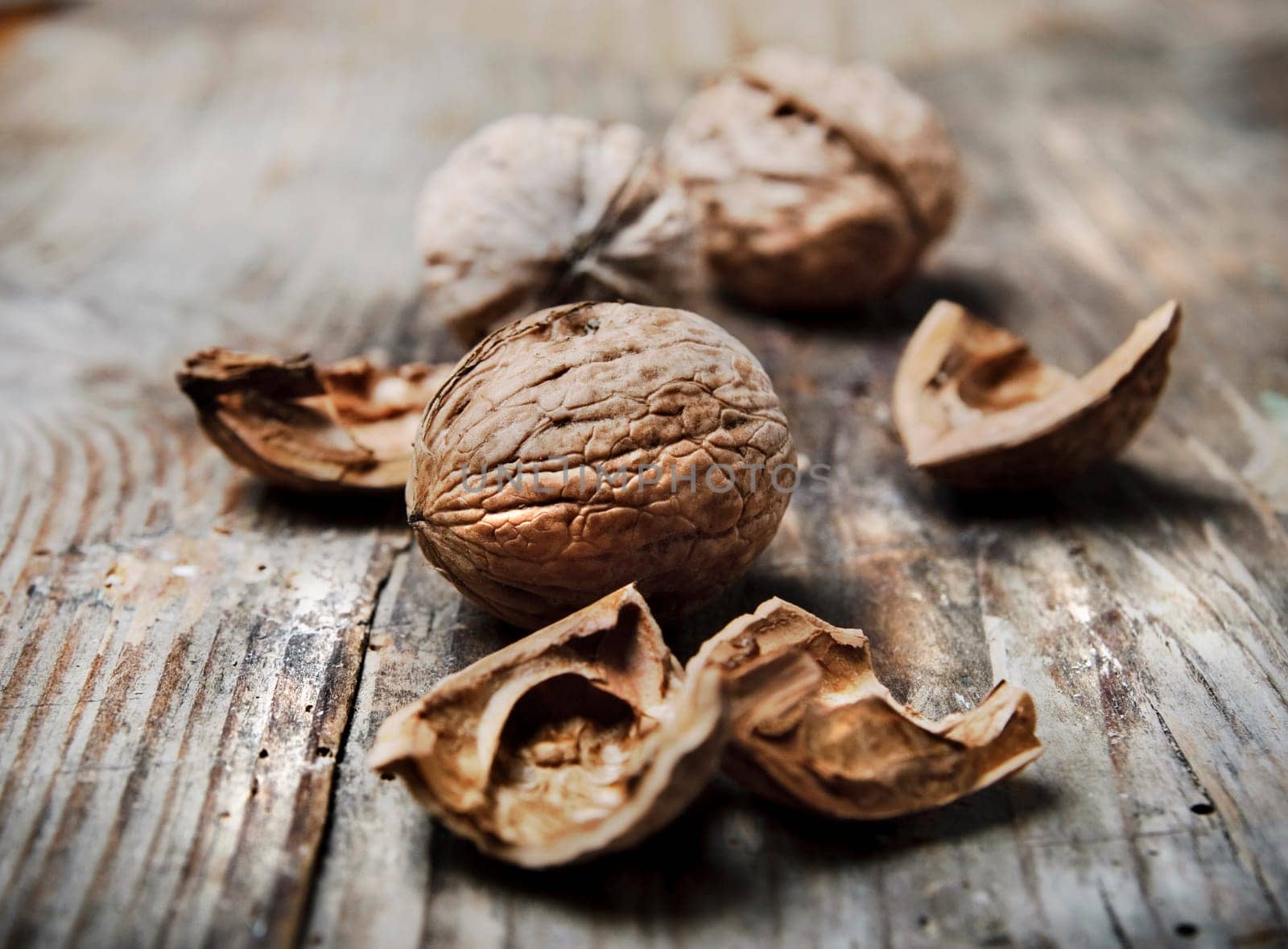 Nuts on rustic wooden table
