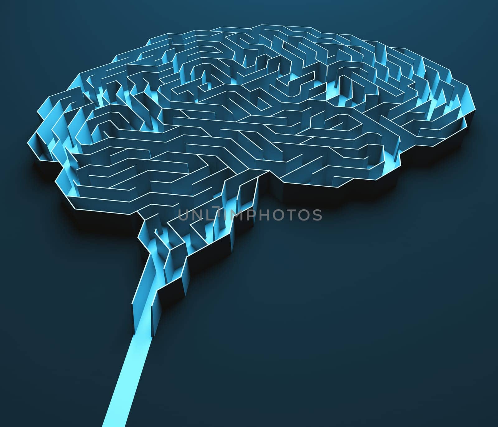 Brain shaped maze. Conceptual image of science and medicine. 3D illustration with clipping path included.