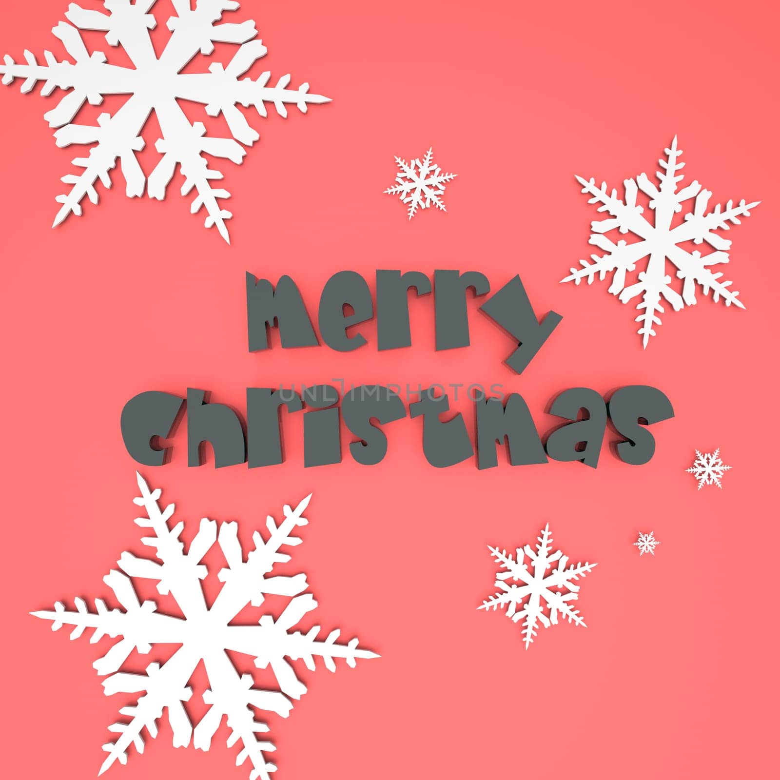 Render of the words Merry Christmas on a plain background with snowflakes