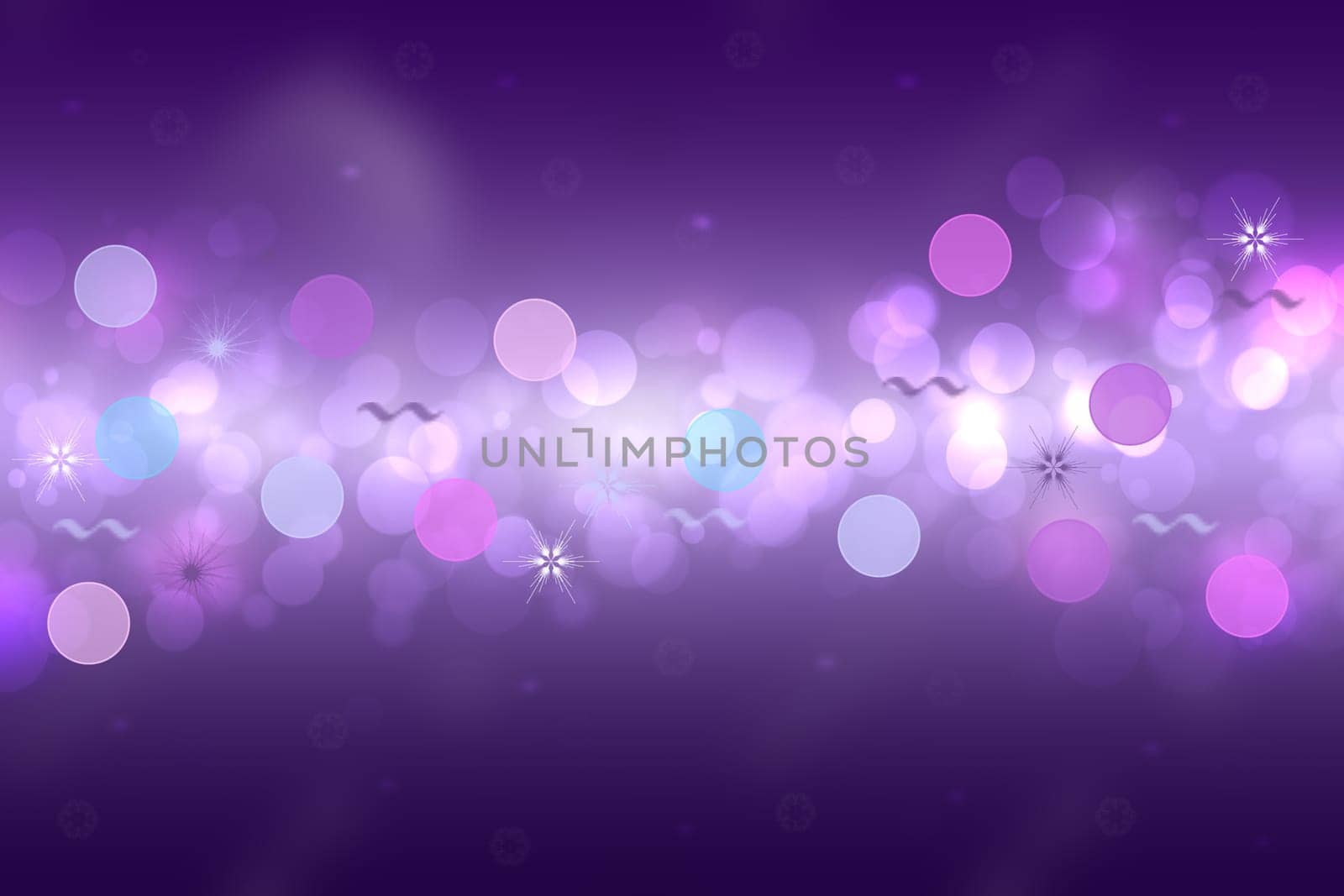 Abstract gradient blue pink violet background texture with blurred white bokeh circles and lights. Space for design. Beautiful backdrop.
