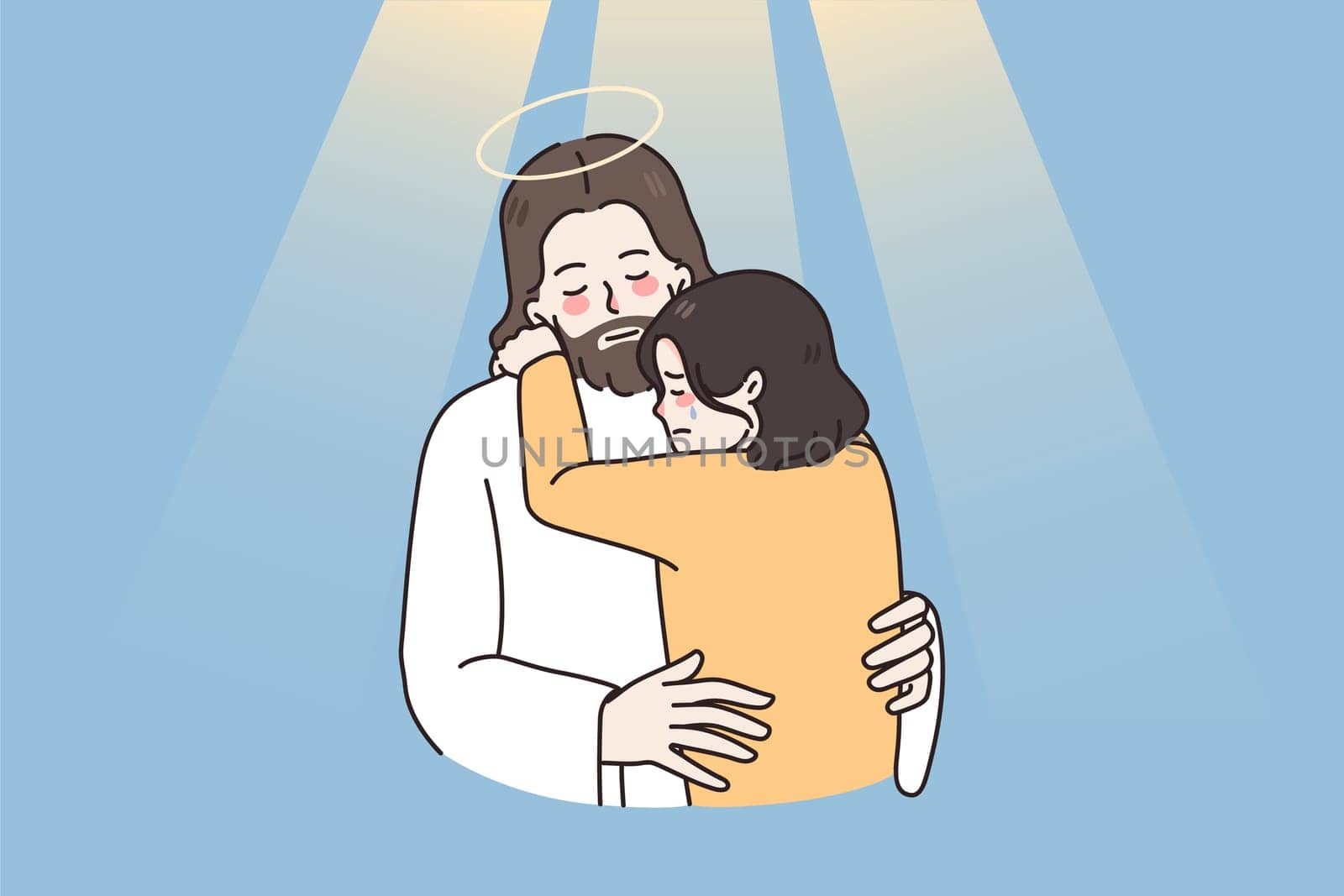 Jesus hug comfort unhappy small girl child