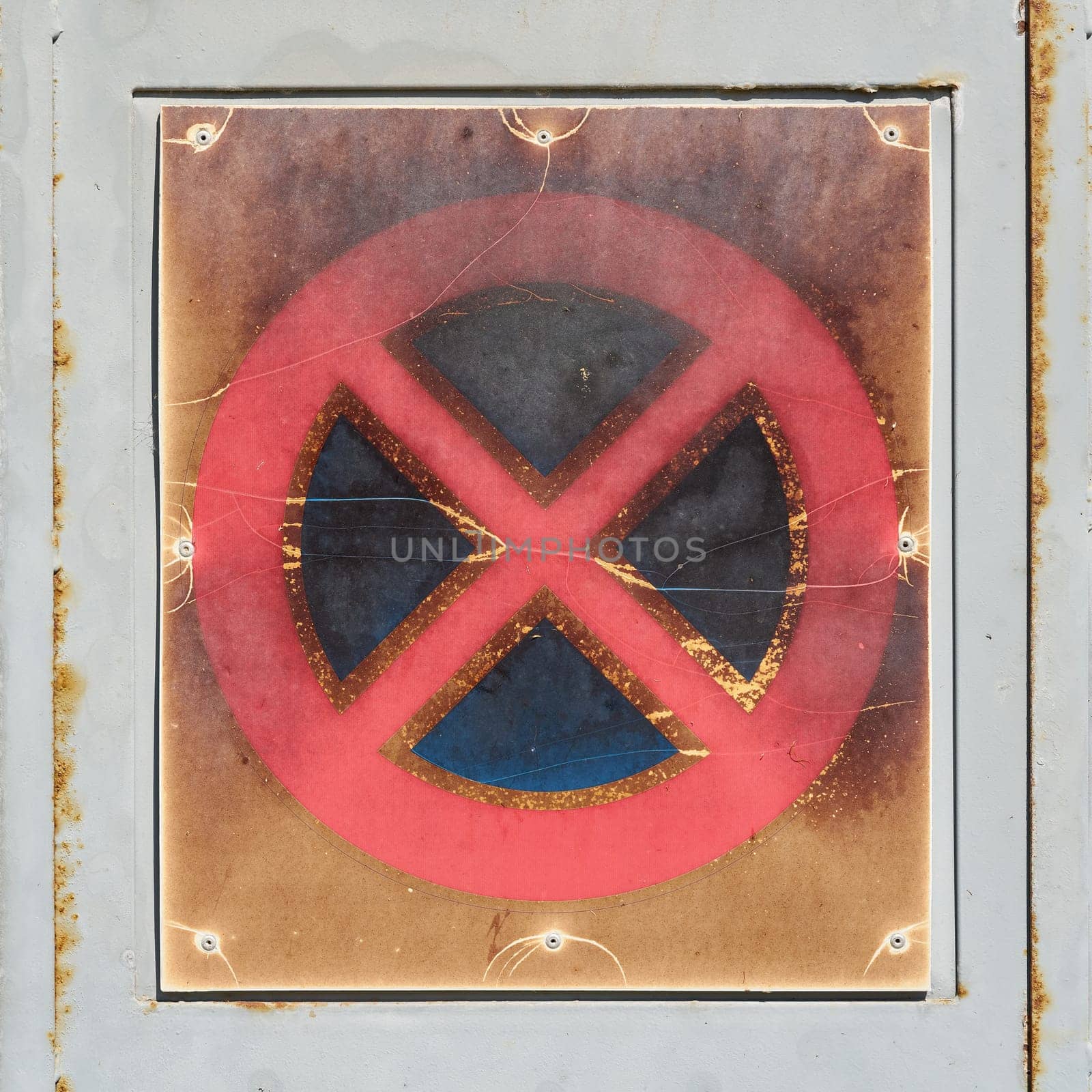 No stopping sign at the gate of a garage in the town of Krk in Croatia