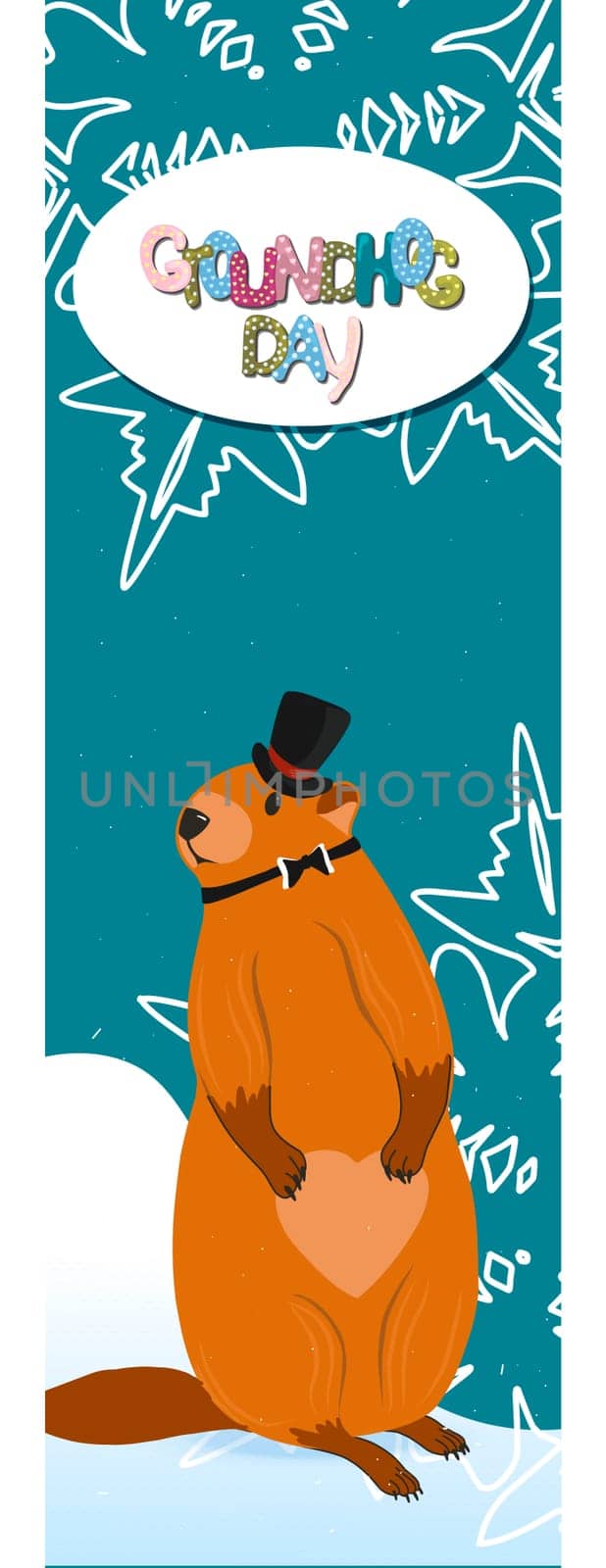 Happy groundhog Day. vertical banner of marmots. Text lettering for greeting card. Vector cartoon illustration. Cute marmot day poster as a funny woodchuck cartoon. February 2.