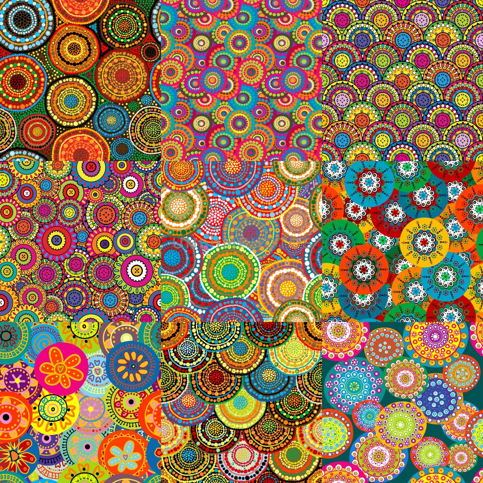 Set of nine colorful floral patterns