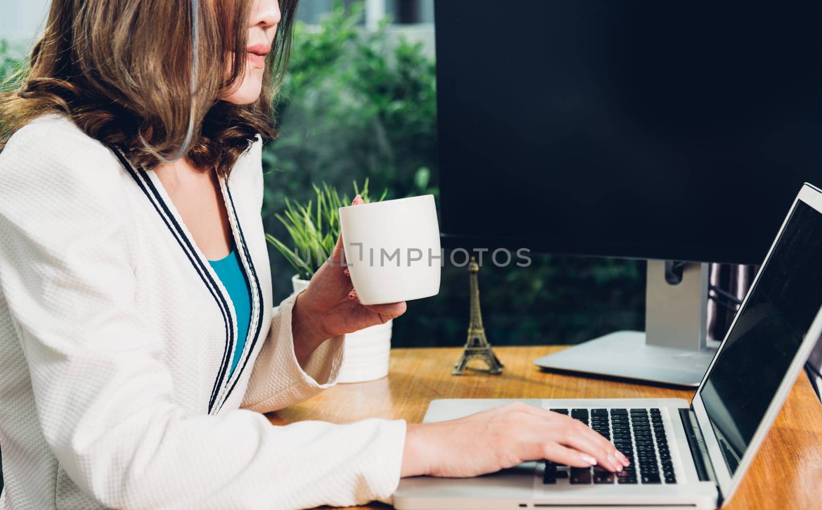 Young business woman lifestyle using laptop computer in desk office
