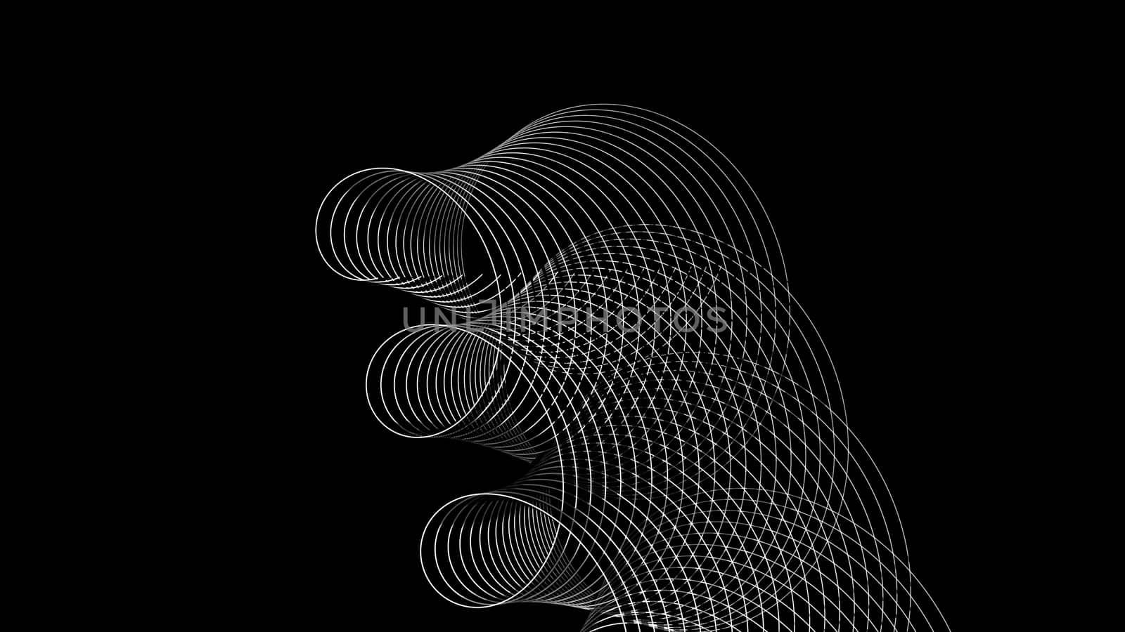 Swirling geometric 3d render of swirl of round threads. Abstract digital oval scratches on surface. Creative minimalistic drawing in dynamic movement in modern style.