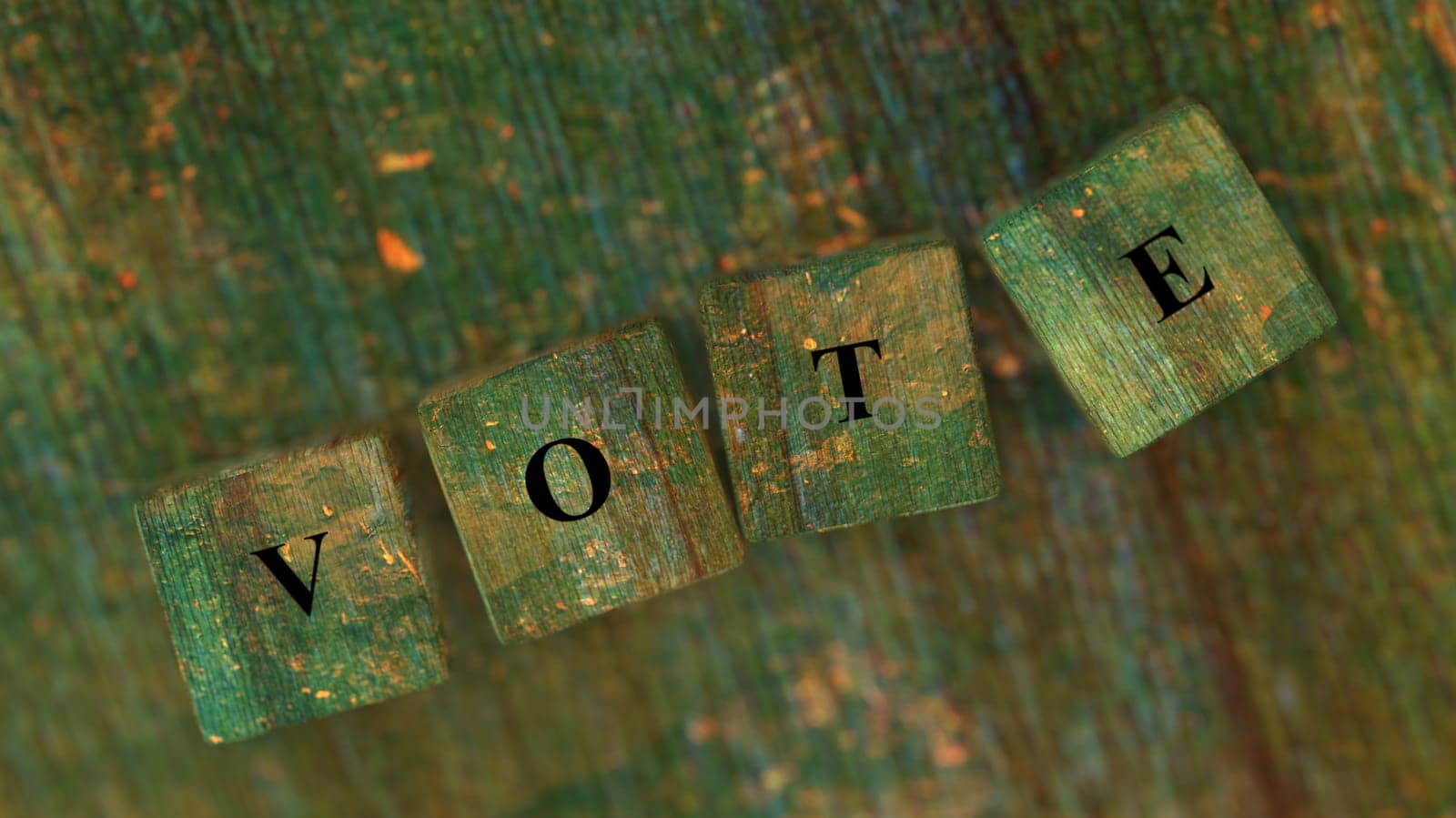 The 3d rendering of Cubes and dice with vote wording