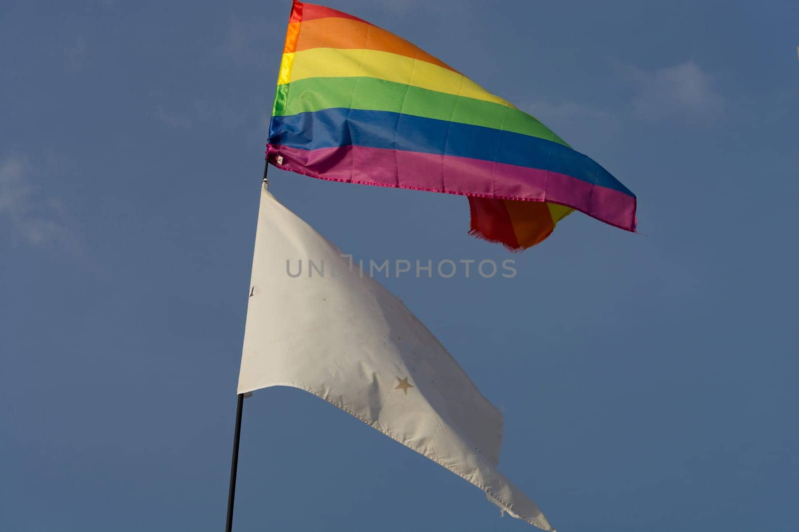 Rainbow flag on a gay beach in Spain