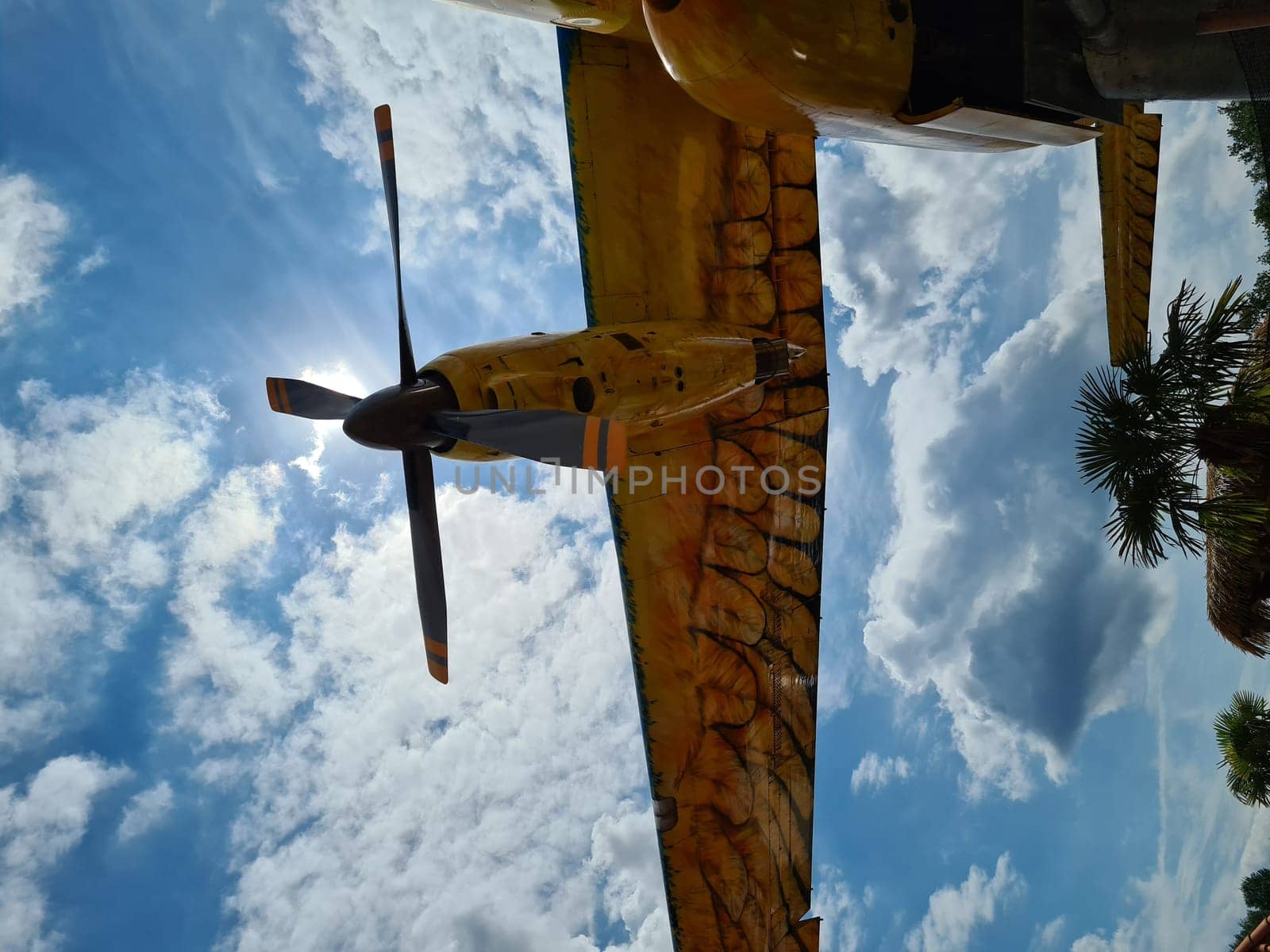 Retro passenger plane stands on the meadow before the flight.