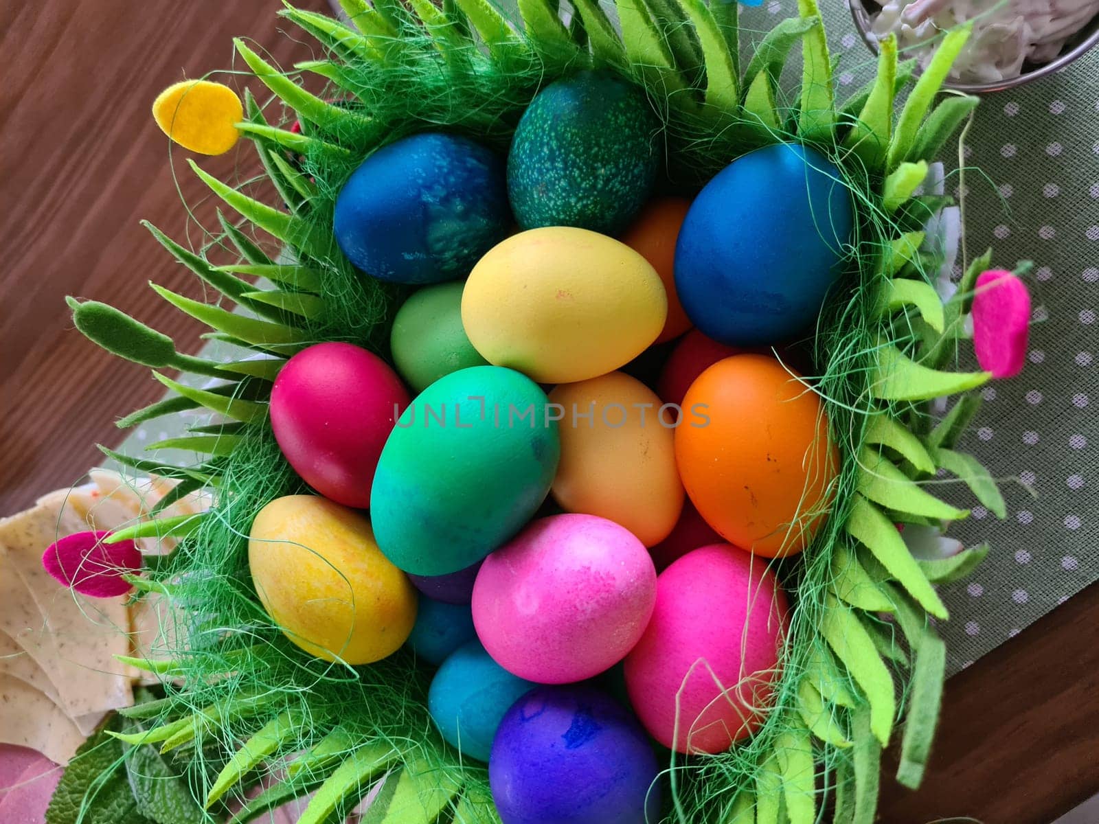 Happy Easter, Easter nest with colorful Easter eggs and heart