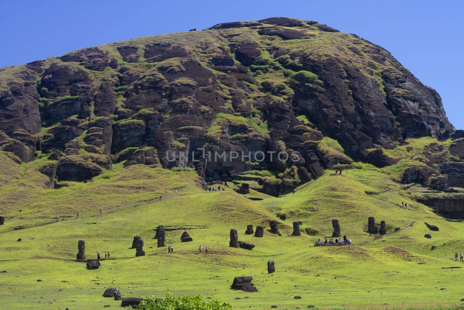 Moai stone sculptures at Rano Raraku, Easter island, Chile