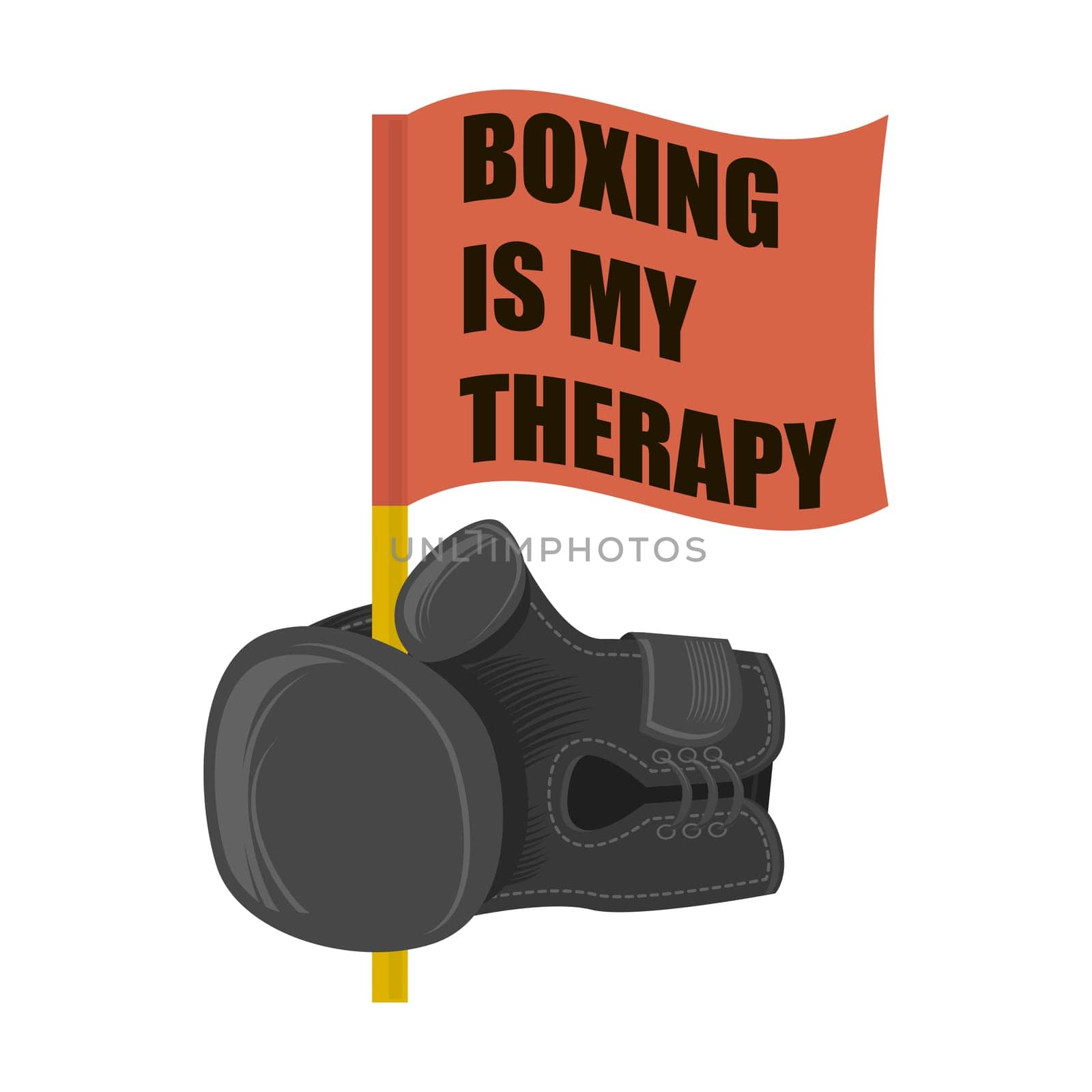 Grey Boxing Glove Icon and Red Flag Isolated on White Background. Sport Quote.