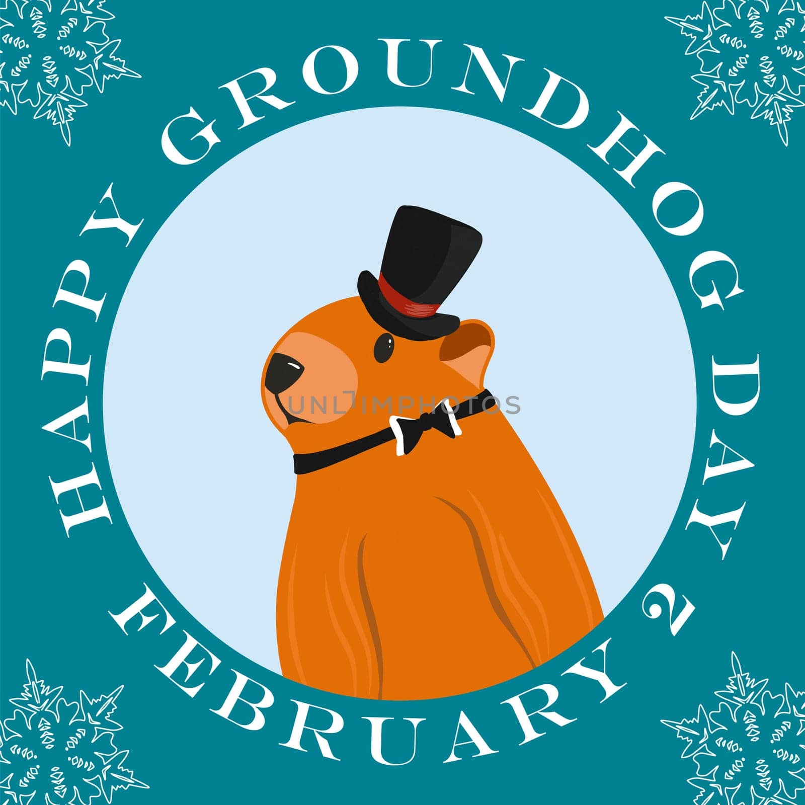 Groundhog day card. The harbinger of spring. Cute marmot character. February 2. Vector illustration with a marmot.