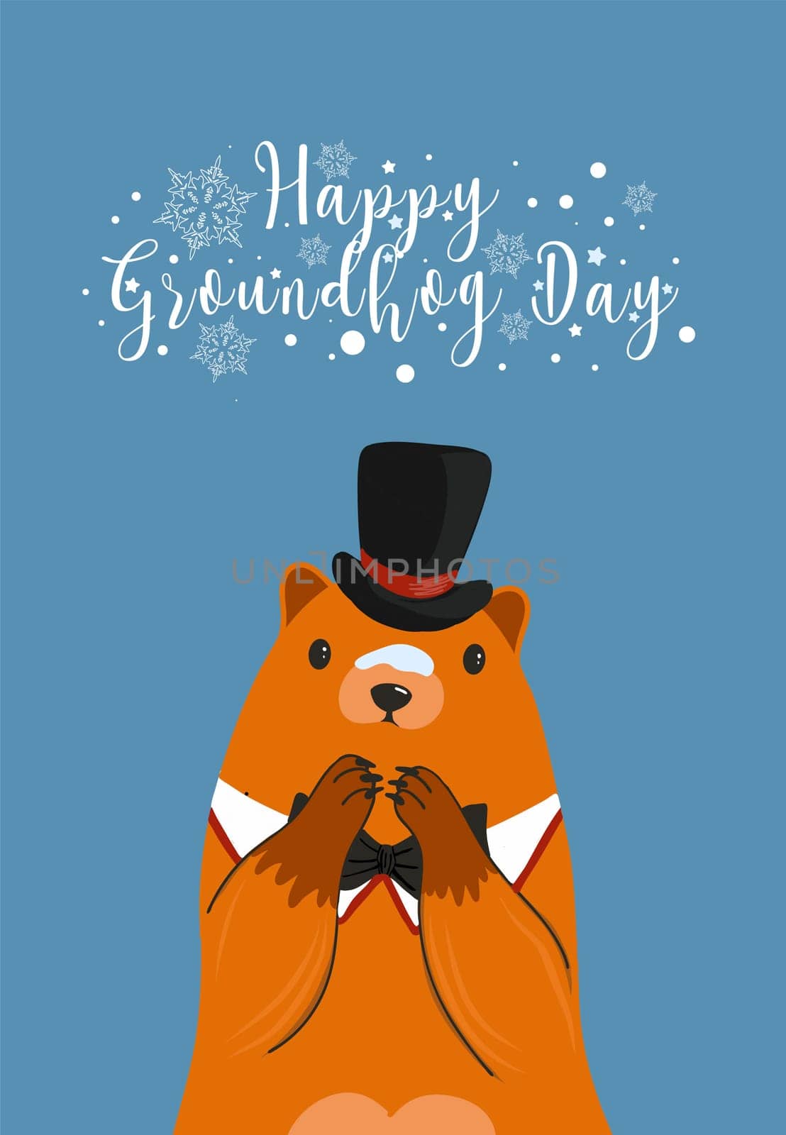 Groundhog day card. The harbinger of spring. Cute marmot character. February 2. Vector illustration with a marmot.