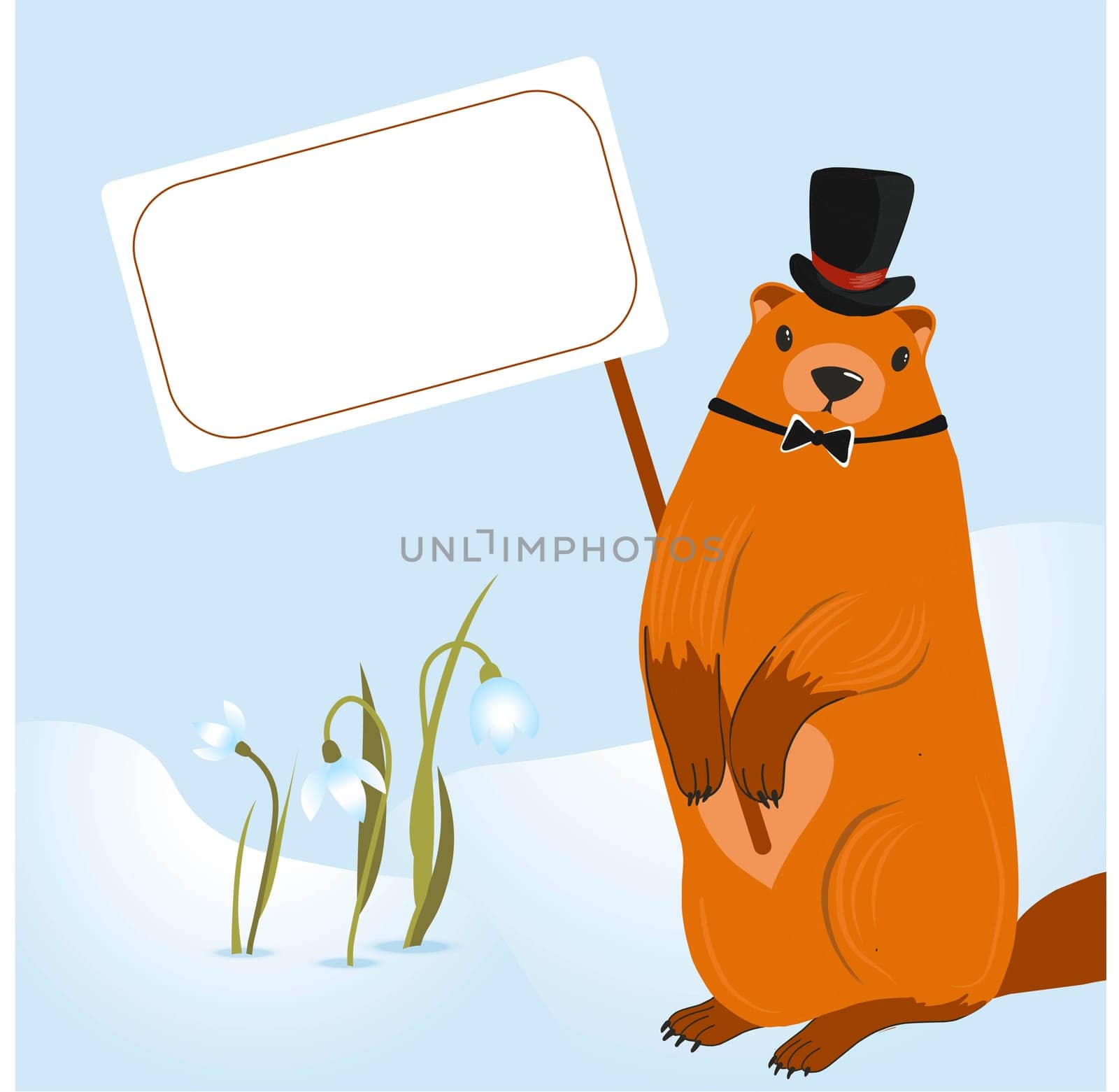 Groundhog day card. The harbinger of spring. Cute marmot character. February 2. Vector illustration with a marmot.