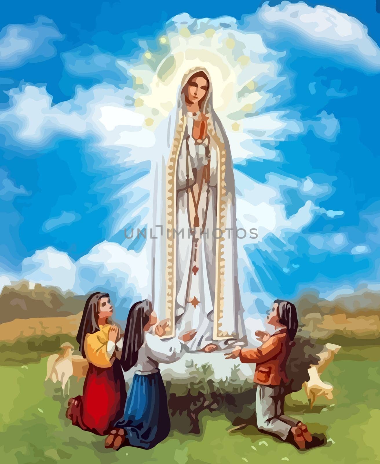 lady holy fatima miracle illustration