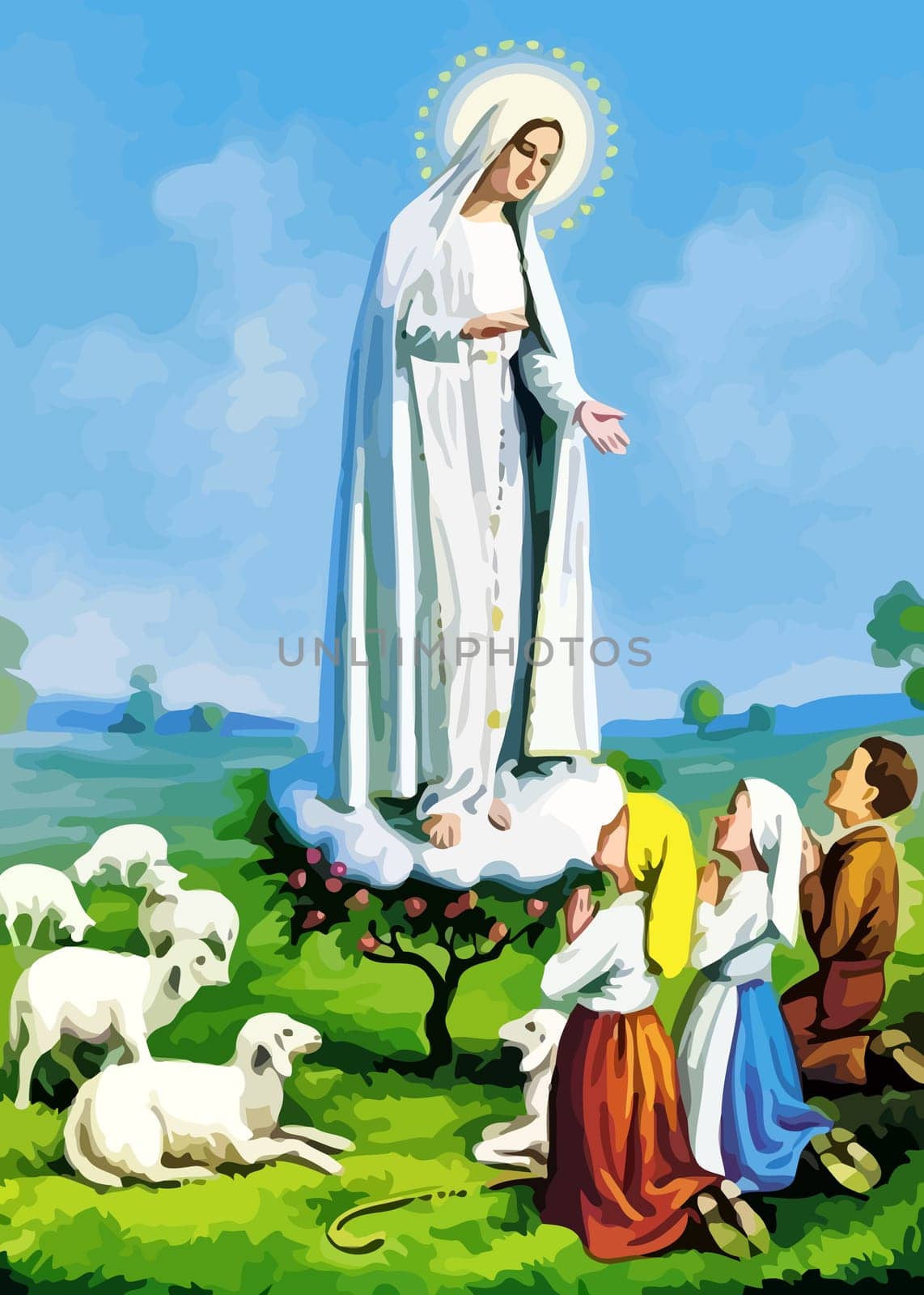 lady holy fatima miracle illustration