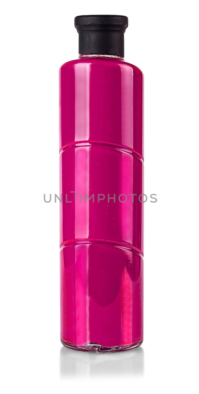 The Bottle of pink cherry juice isolated on white background with clipping path