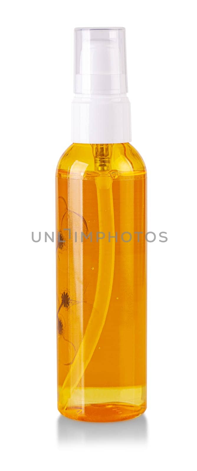 The Yellow Cosmetic oil bottle isolated on white background