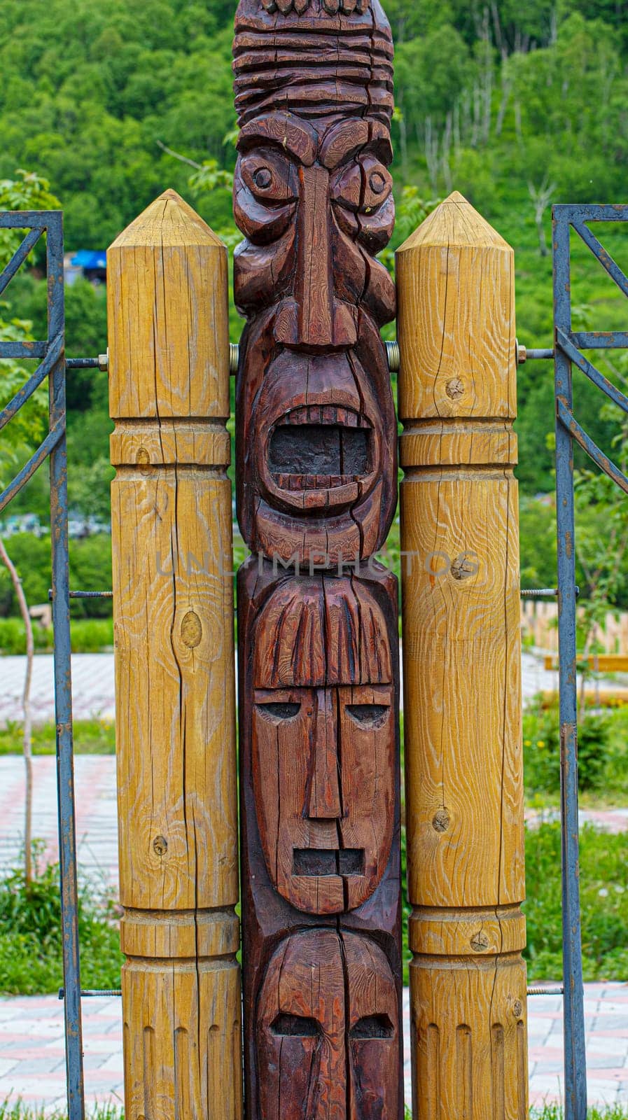 The wooden idol statue of koryak on Kamchatka peninsula