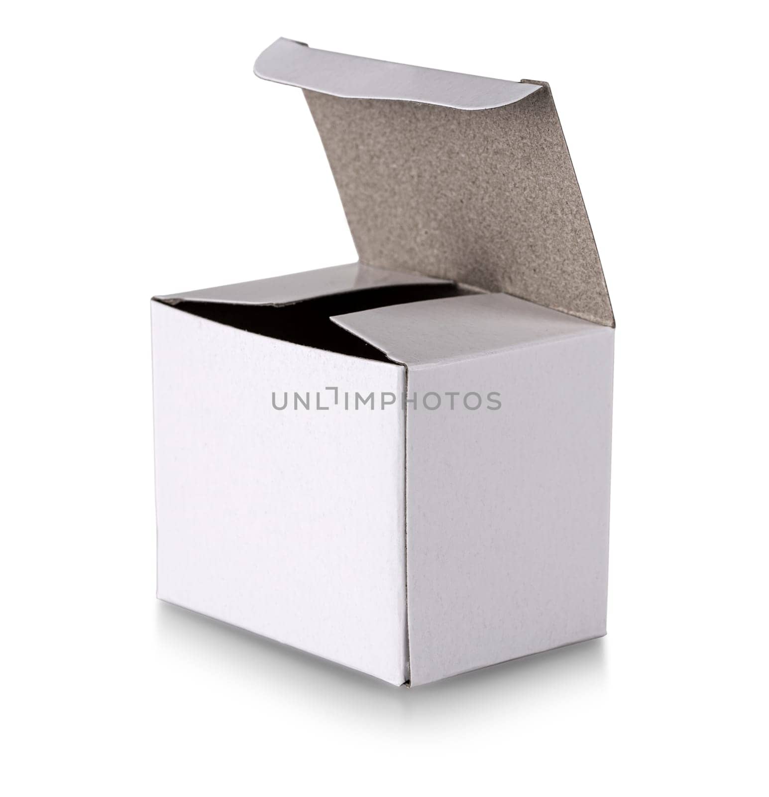 The Opened white cardboard box isolated on white background