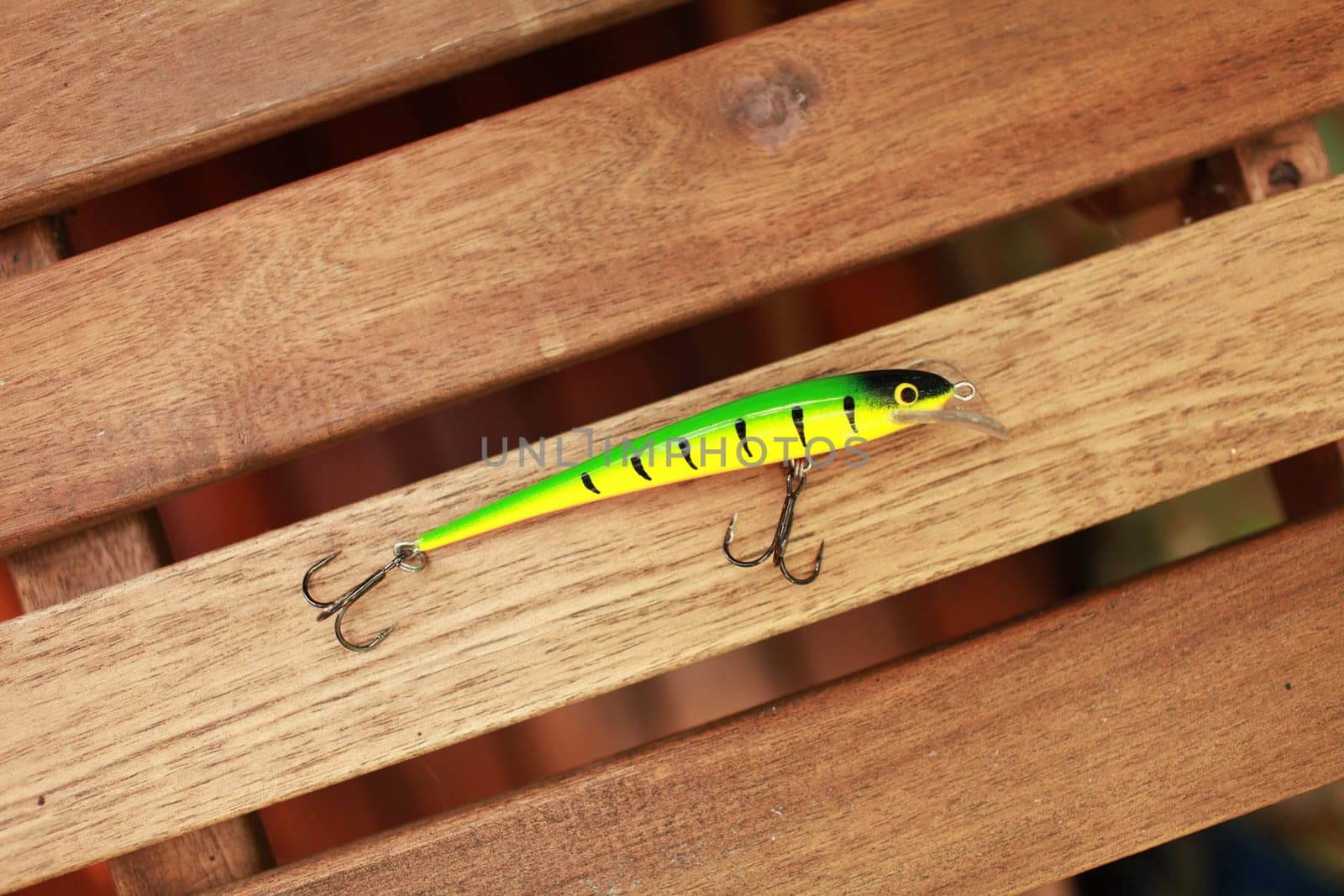 homemade wobbler for fishing large fish on the wooden deck