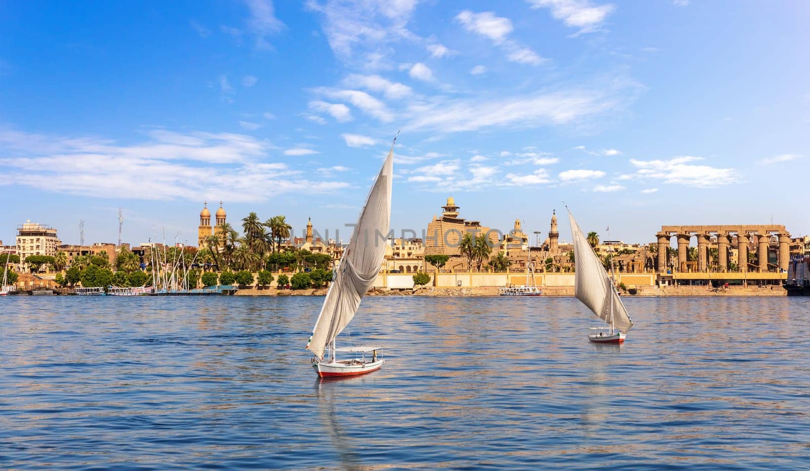 The Nile and Luxor Temple on the bank, Upper Egypt.